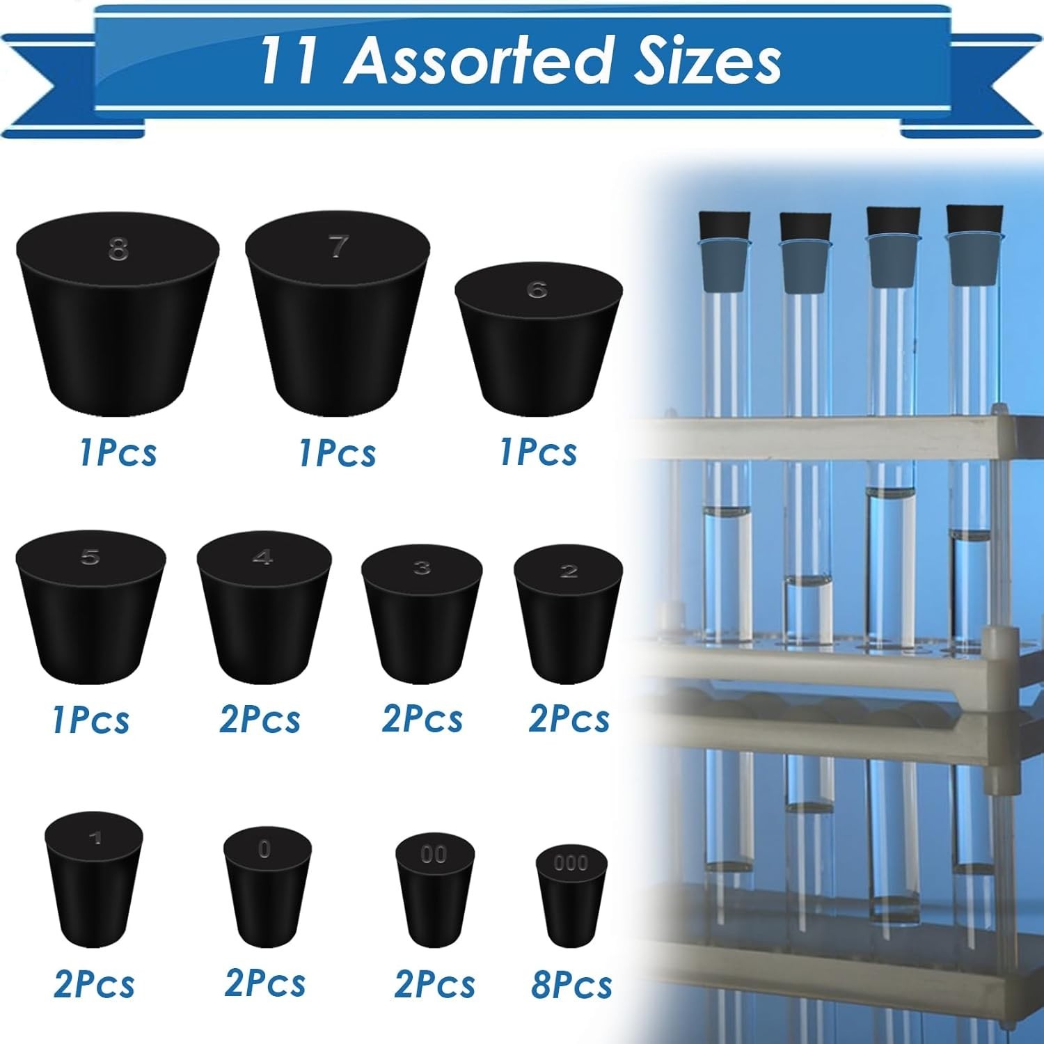 Solid Rubber Stoppers Set – 24 Pcs with 11 Versatile Sizes for Various Uses