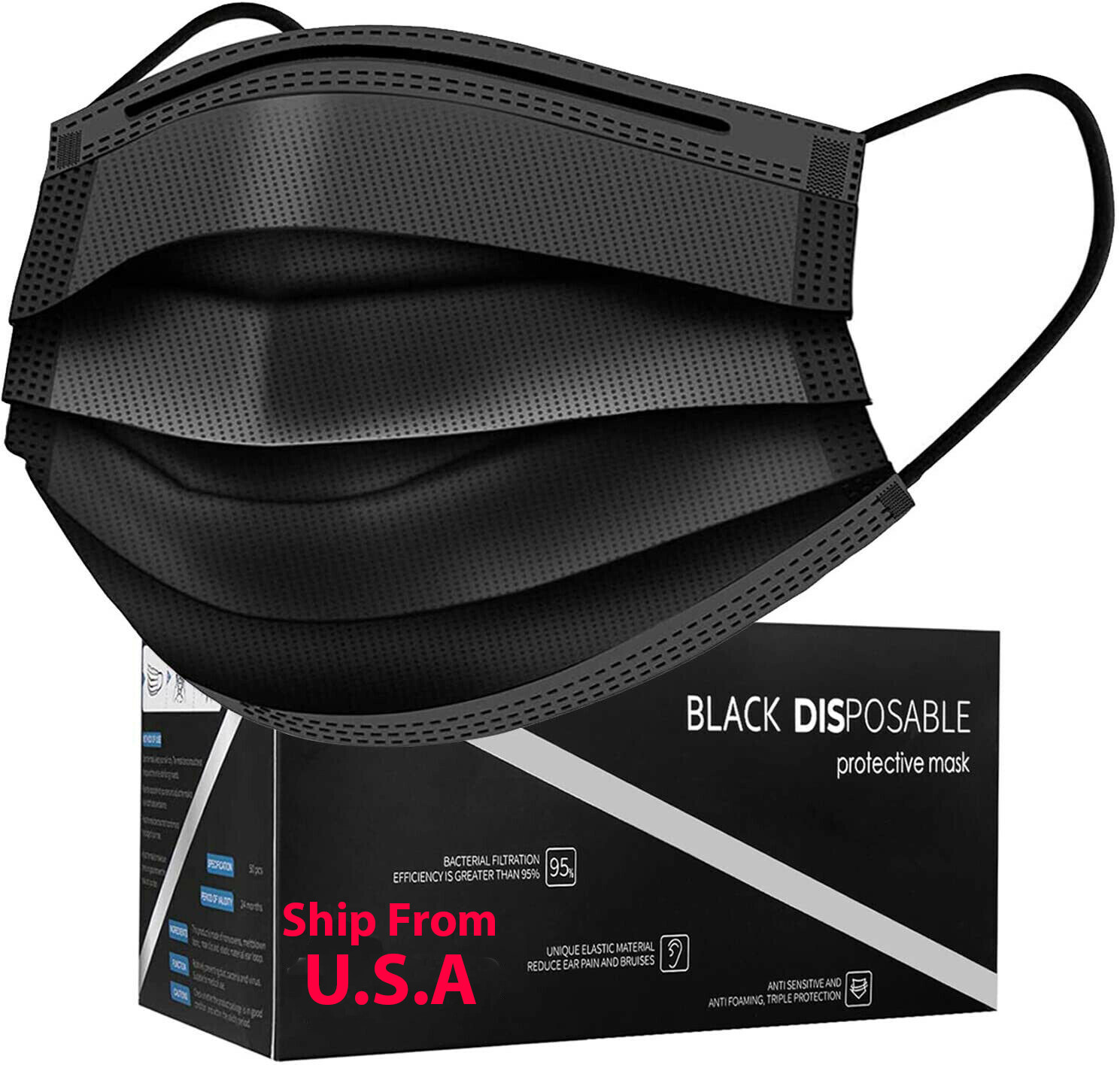 100/50 PCS Black Face Mask Mouth & Nose Protector Respirator Masks USA Seller