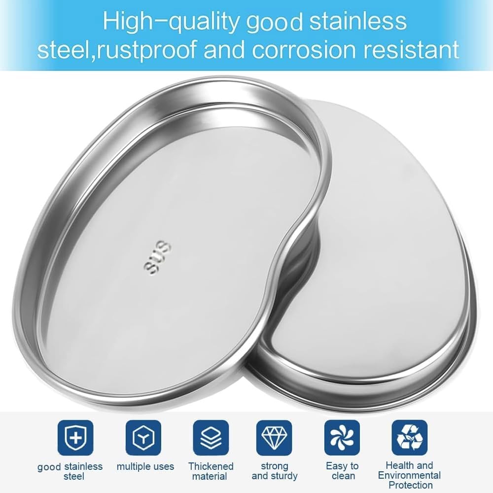 2 Pcs Dental Tray Kidney Trays Stainless Steel Tray Medium Emesis Basin Reusable