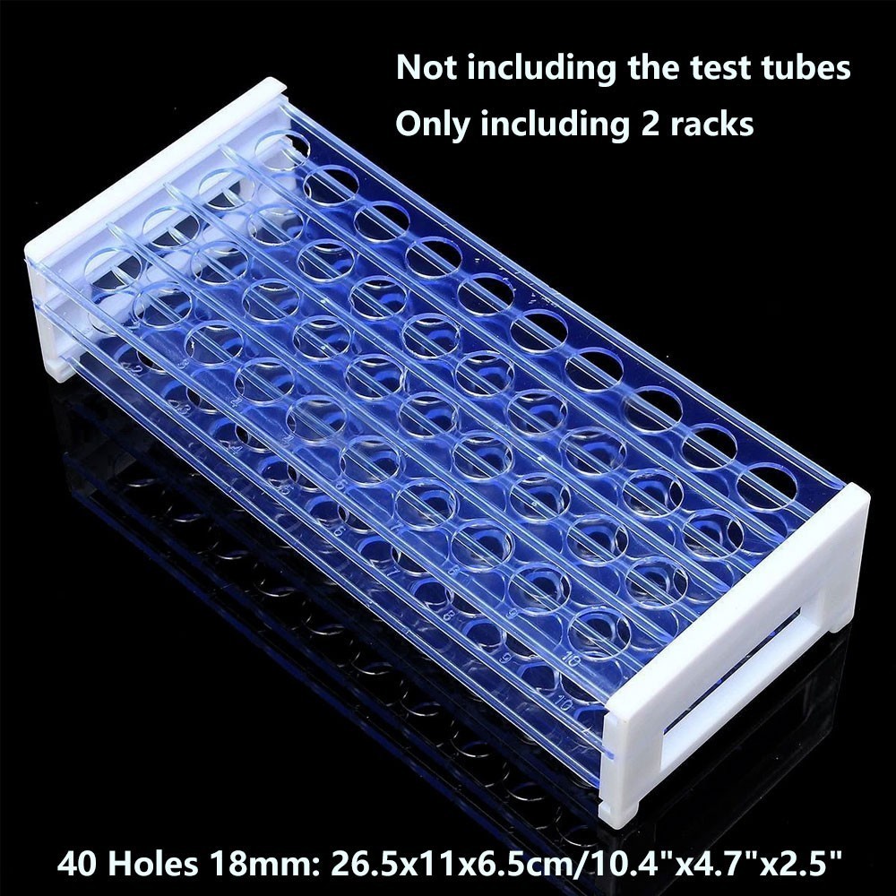 50Pcs Plastic Test Tubes Sample Container Vials w/ Caps Rack Holders 40/50 Holes