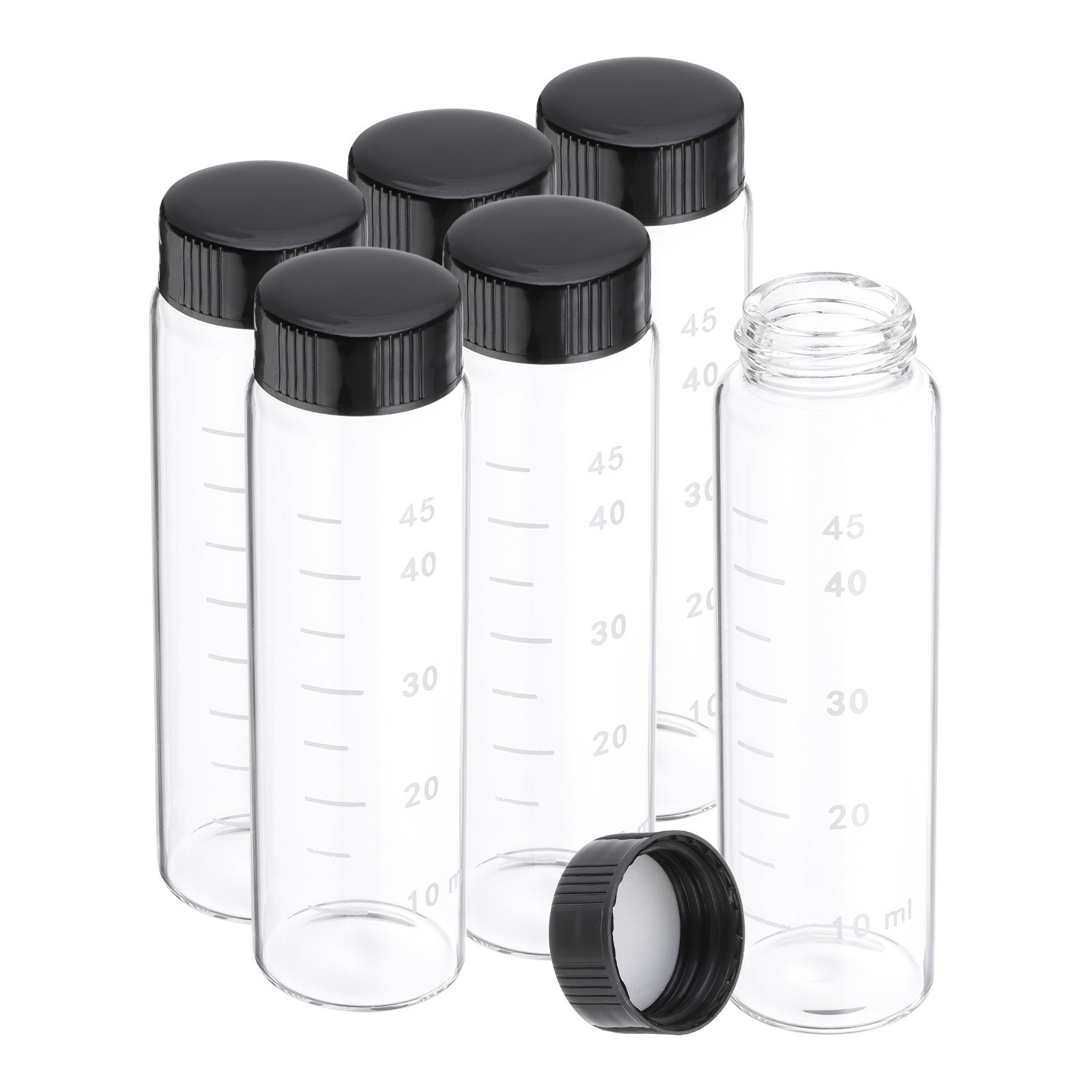 6pcs 50ml Small Clear Glass Vials with Black Screw Cap Glass Graduated