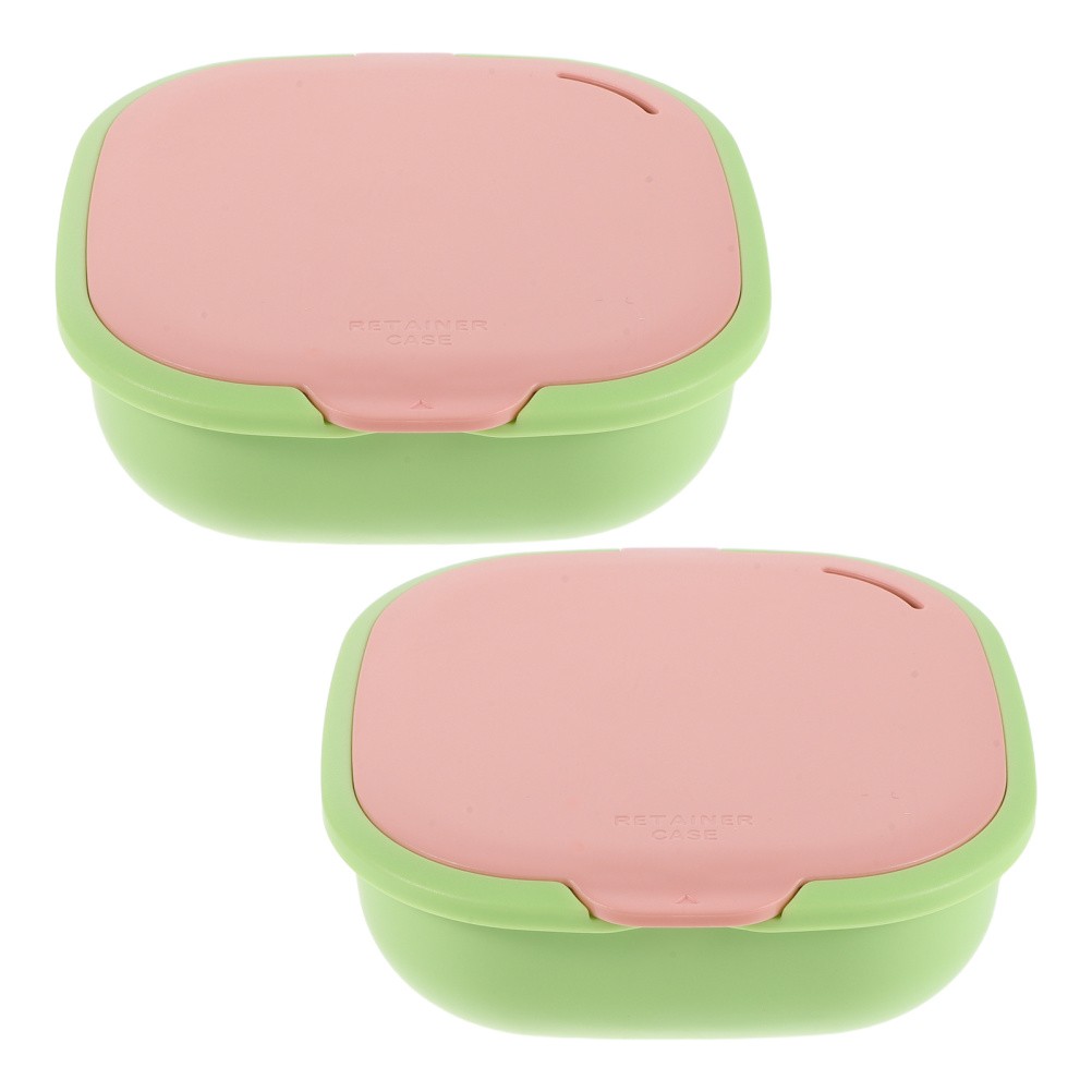 2 Pcs Compact Denture Case Cute Slim Retainer Aligner with Mirror