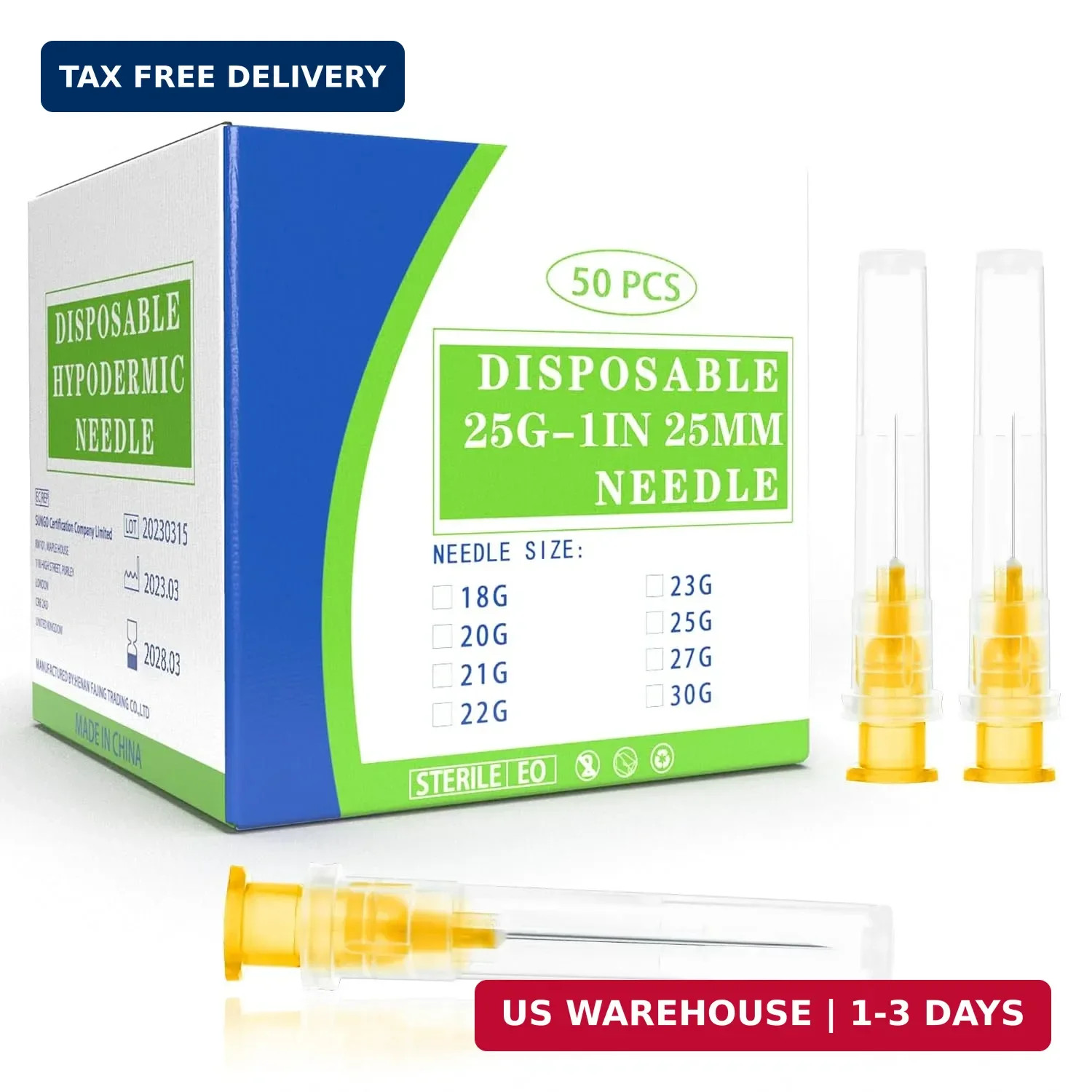 25 Gauge 1 Inch Disposable Needles with Caps – Luer Lock Lab Dispensing Accessor