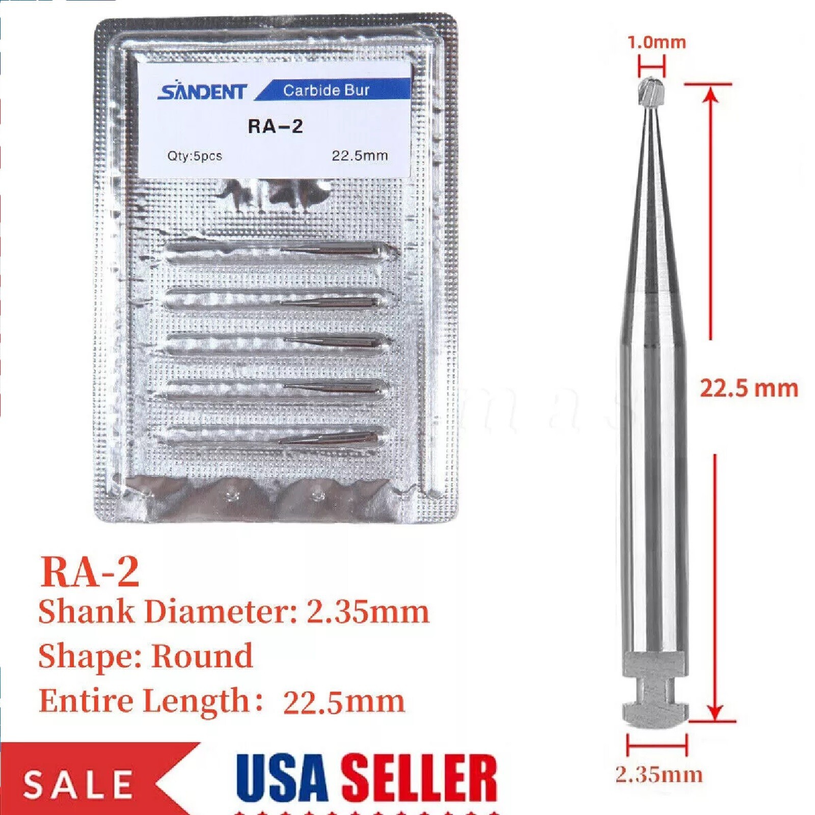 5 pcs/ pack Dental Tungsten Carbide Steel Burs for slow low handpiece RA-2 USA