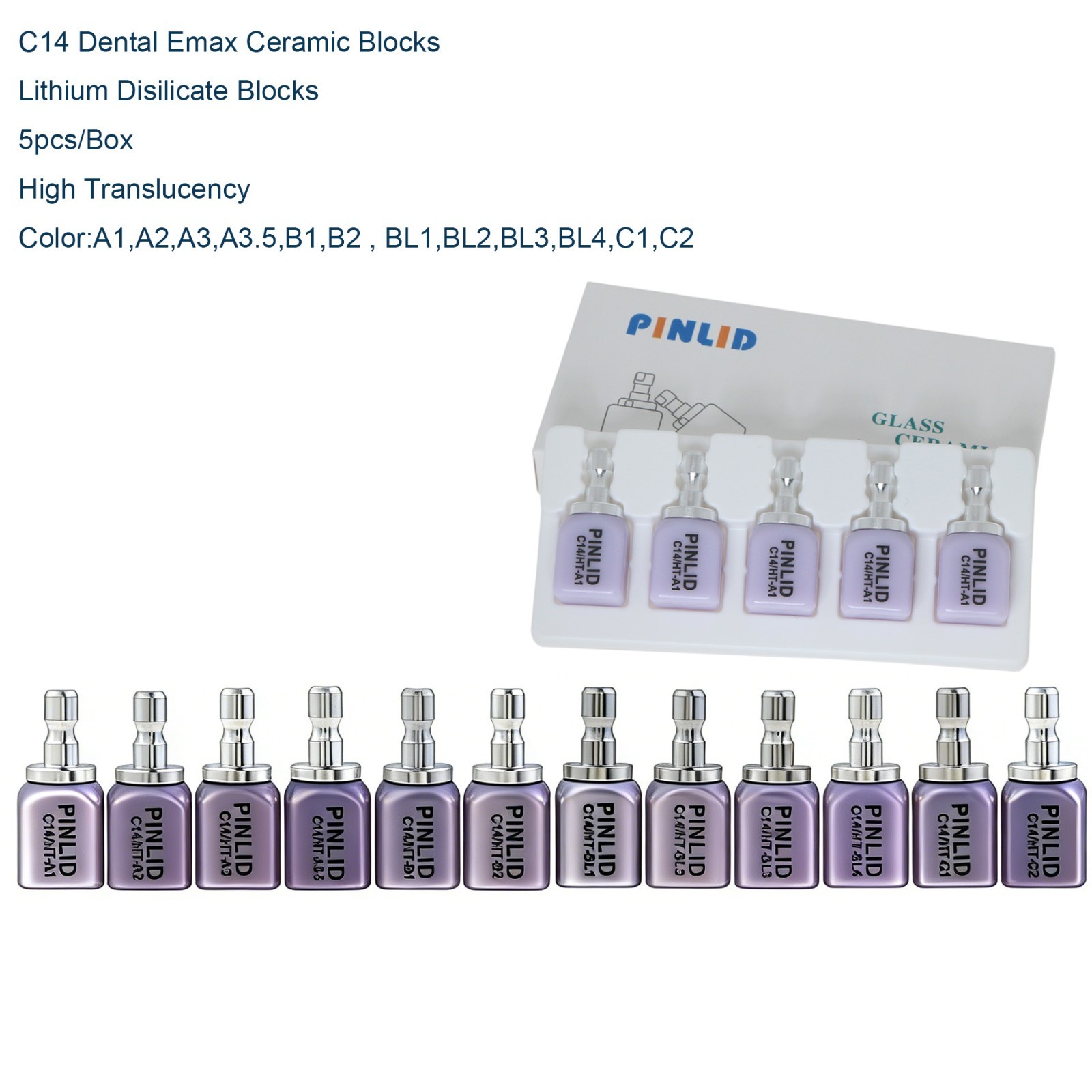 5pcs/Box Dental C14 Emax CAD glass Ceramic Lithium Disilicate Blocks CEREC Inlab