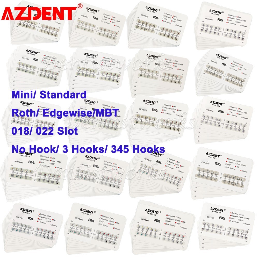 10sets AZDENT Dental Ortho Metal Brackets Mini/Standard, Roth/MBT, Slot.022 .018