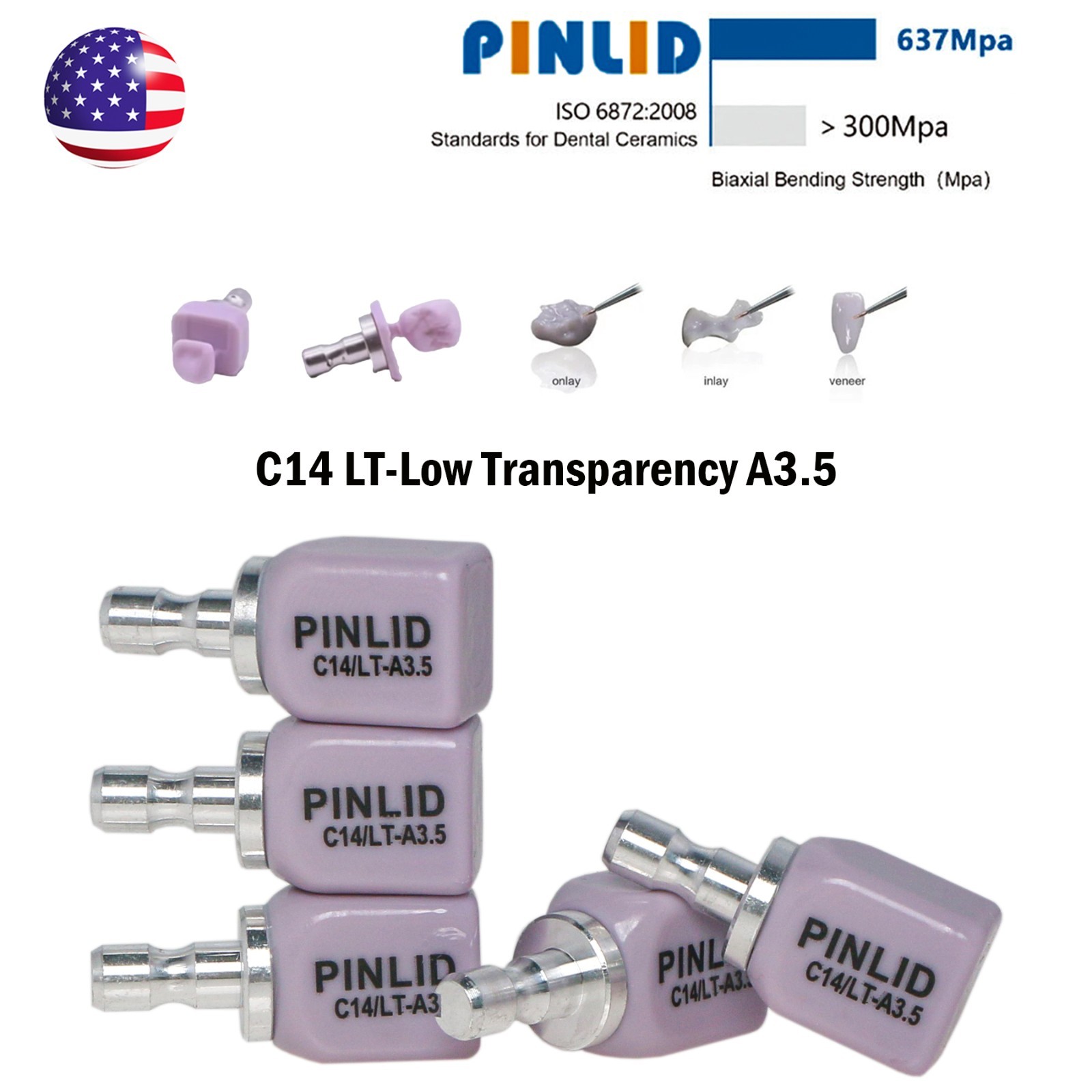 5Pcs C14 Dental Lithium Disilicate Block CAD/CAM A1-A3.5 Glass Ceramic for Cerec
