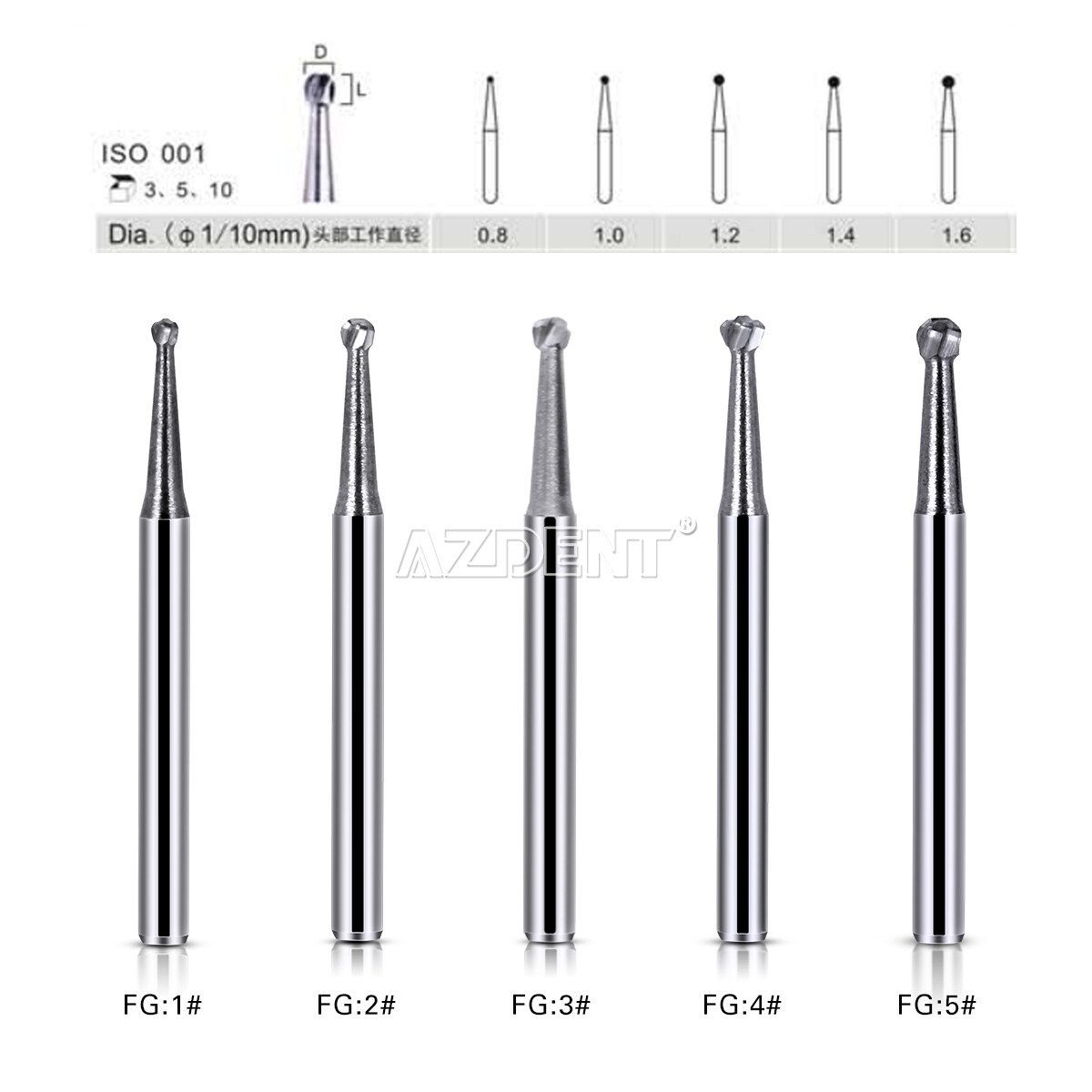 AZDENT Dental Tungsten Carbide Tungsten Steel Burs for High Speed Handpiece