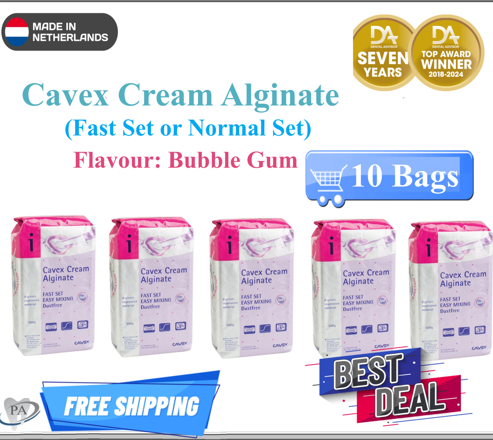 10 Pack Cavex Cream Alginate Normal Set Impression Material Bubble Gum Aroma 1.1