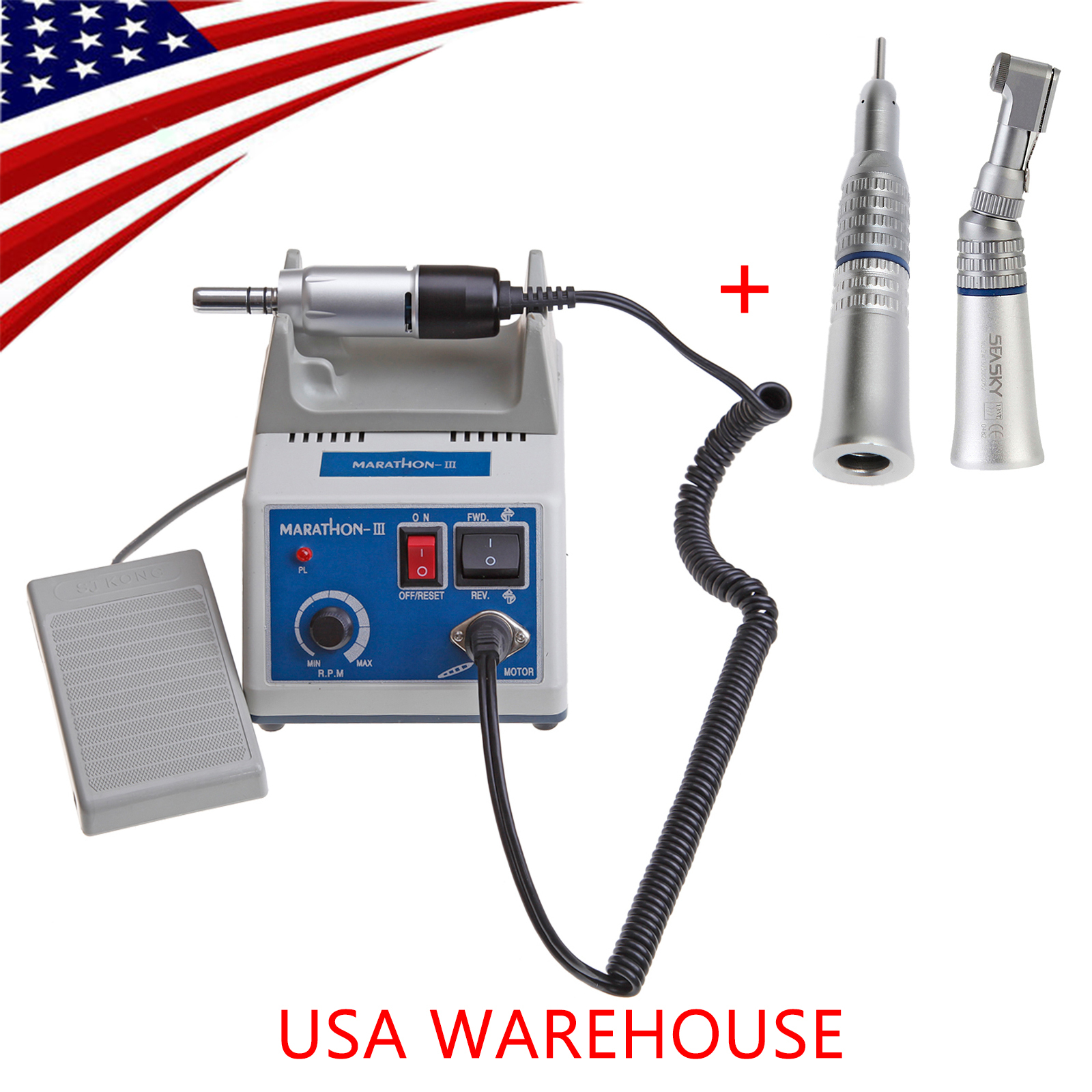 Dental Lab Marathon 35000 RPM Micromotor polisher Motor contra angle + 10 Drills