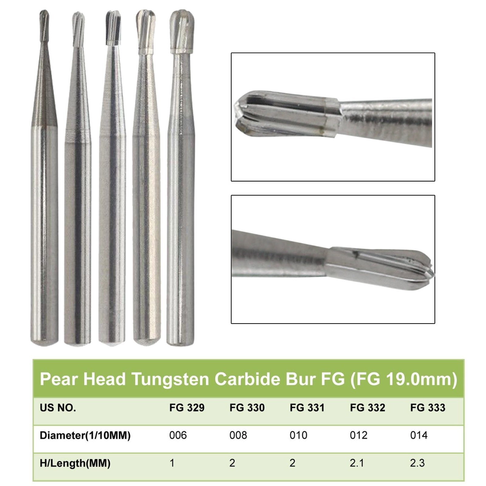 Wave Dental Carbide Bur FG 330 245 557 Pear Diamond Bur 830/008 010 High Speed