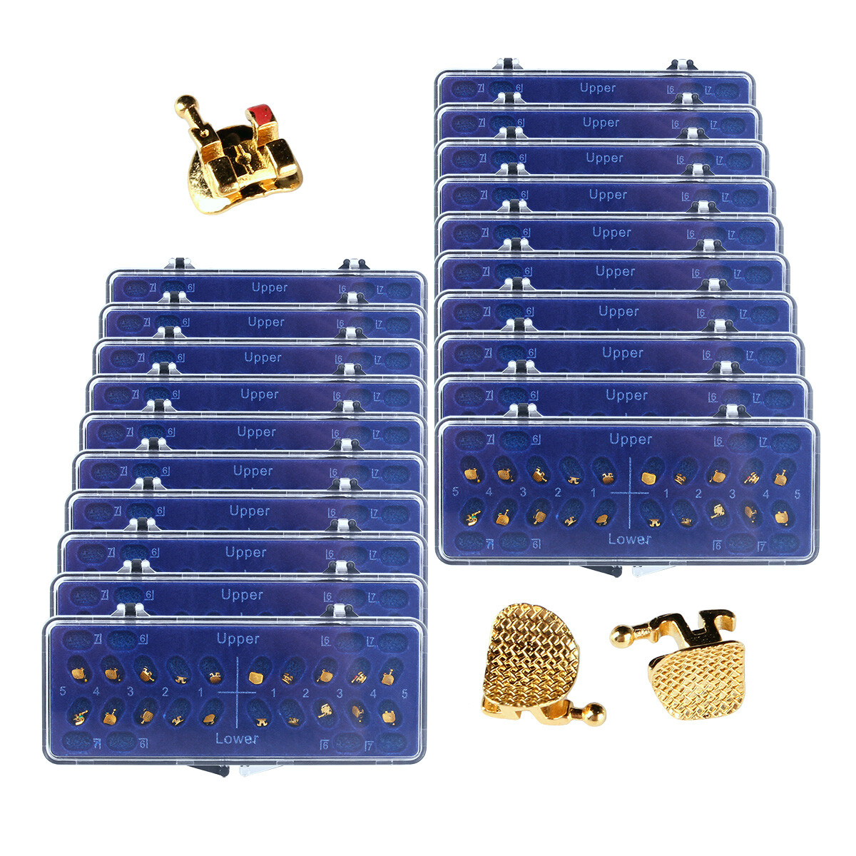 Dental Orthodontic Metal Brackets Braces 24K Gold Plated Mini MBT.022 345 Hooks