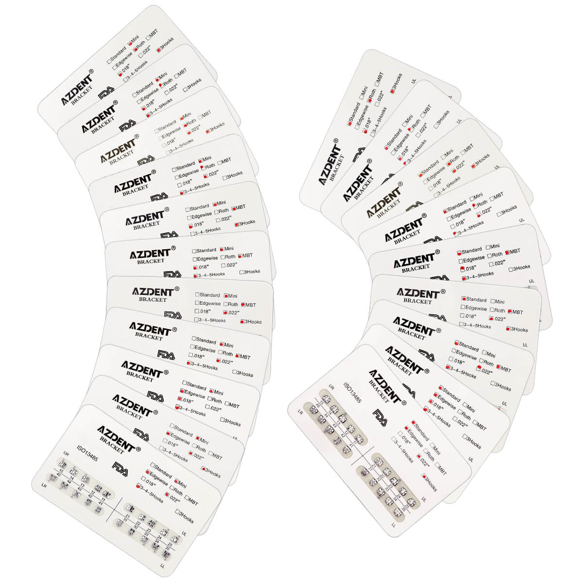 AZDENT Dental Ortodoncia Brackets Mini Standard Roth MBT 022/018 Hooks 3/345 USA