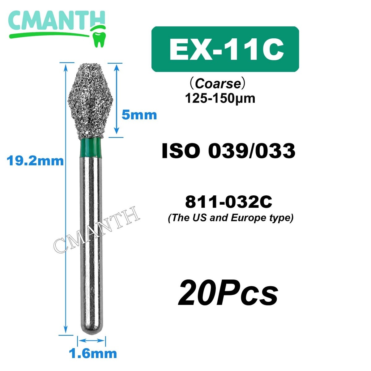 US EX Type Dental Diamond Burs FG High Speed Polishing Burs Dentist Tools 20Pcs