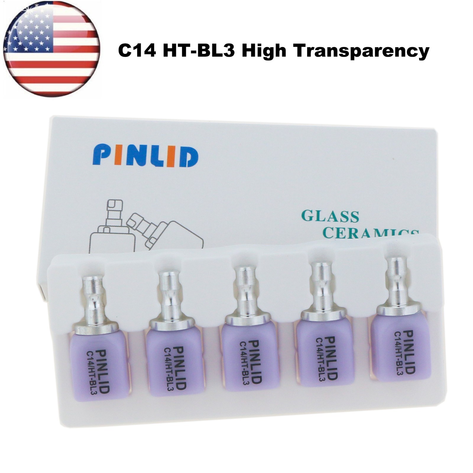 US 5Pcs/Box Dental C14 HT Glass Ceramic Lithium Dislicate Blocks Cerec CAD CAM