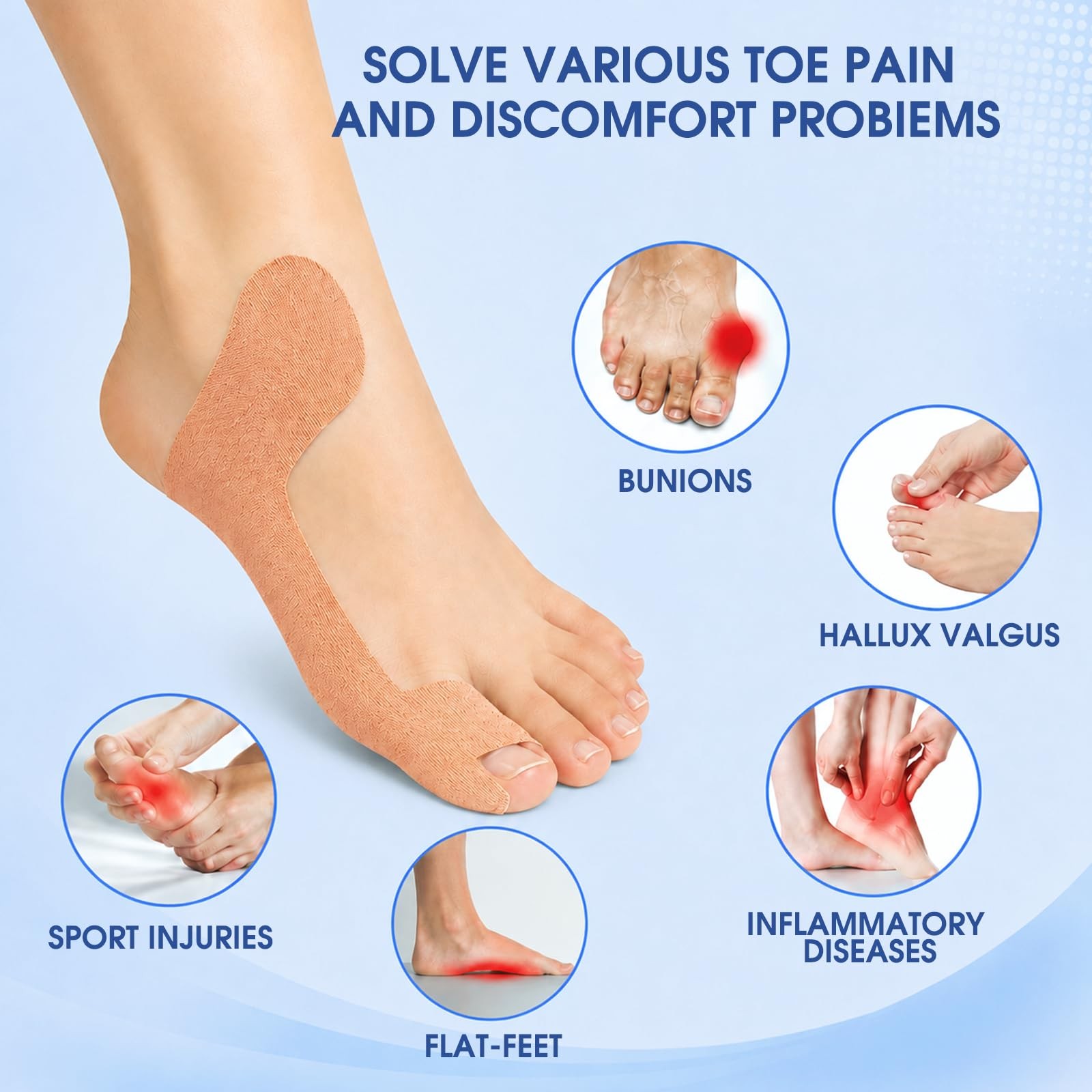 Bunion Corrector Kinesiology Tape for Women & Men, Precut One Size, Skin Tone