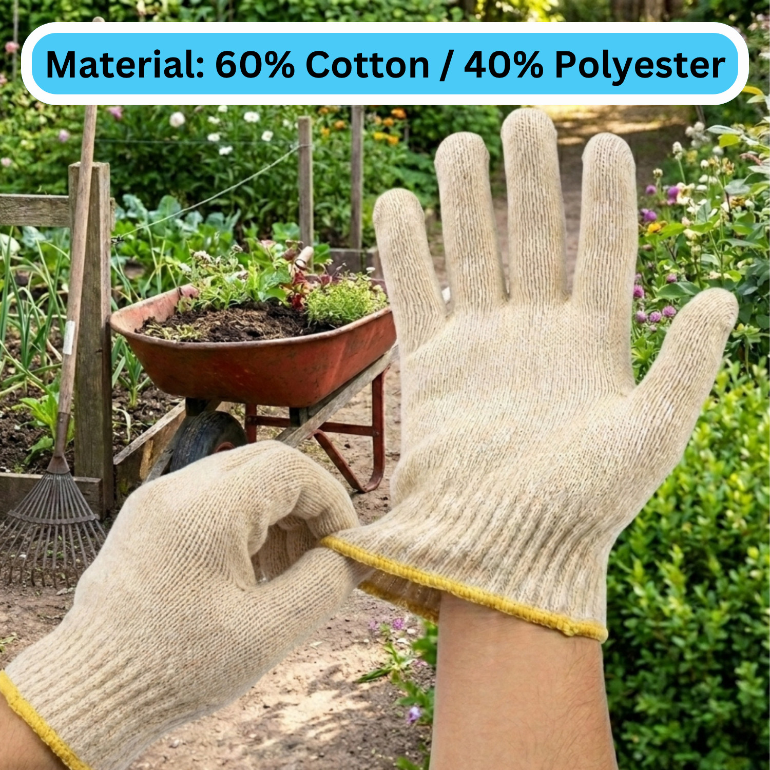 12-24 Tan String Knit Cotton Blended Safety Work Non-Disposable Gloves