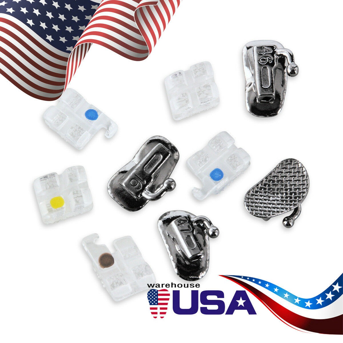 Dental Orthodontic Sapphire Bracket +8pc Buccal Tube Mini Roth MBT.022 345 Hook