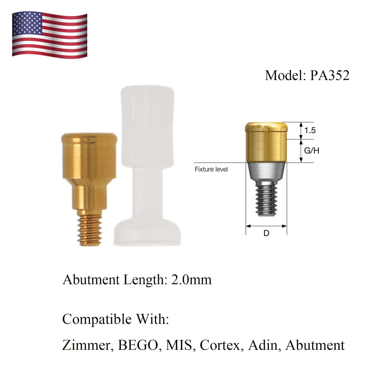 US Locator Abutment for Zimmer Screw-Vent 3.5 Titanium Abutment Male Cap Inserts