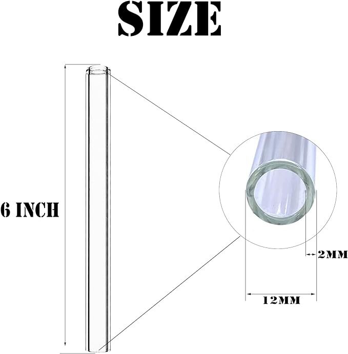 4″/6″/8 Inch Borosilicate Clear Glass Blowing Tube 12mm OD 8mm ID 2mm Thick Wall