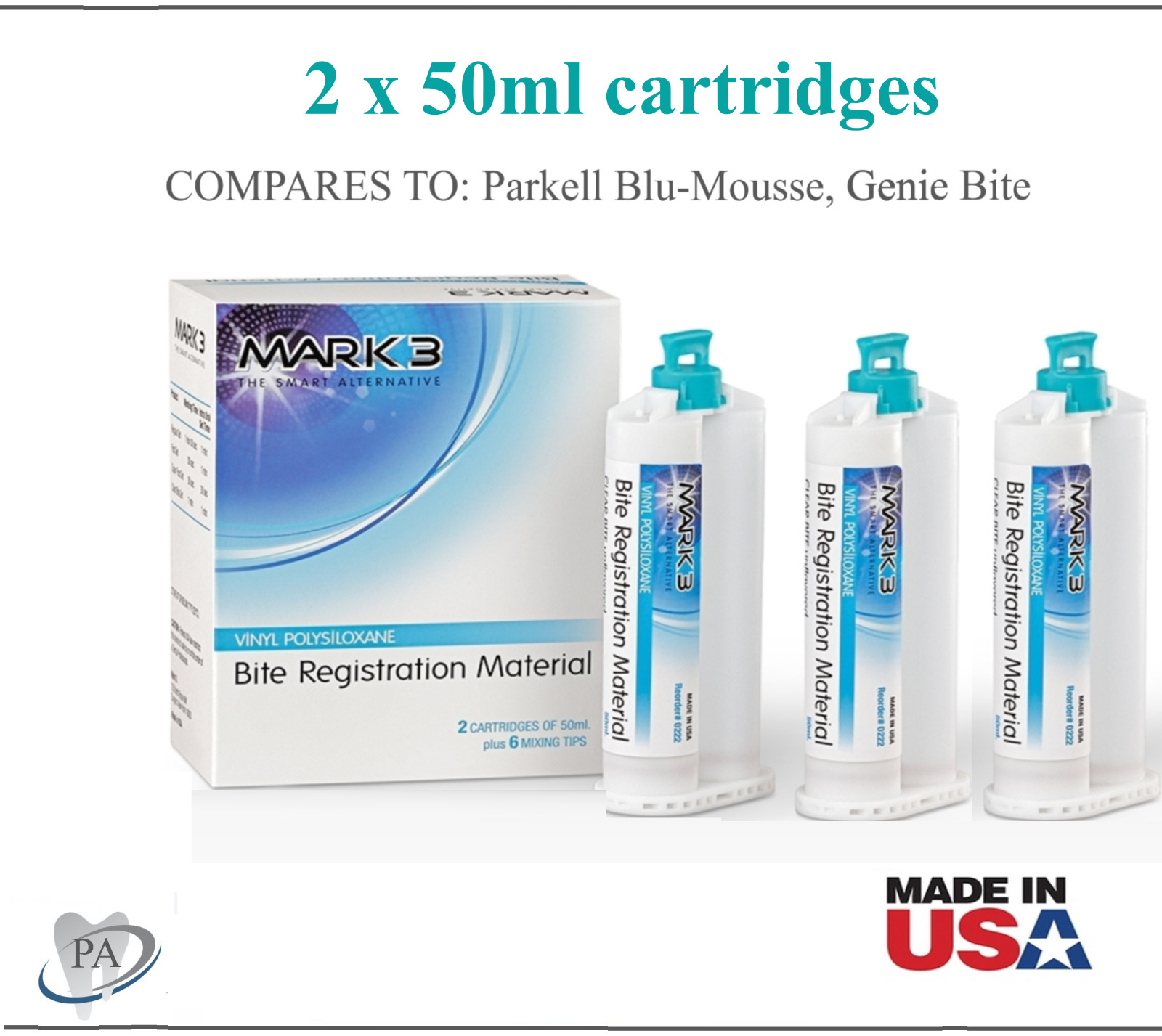 Dental VPS Bite Registration Material FAST SET, REGULAR, 50ml cartridge Or Tips