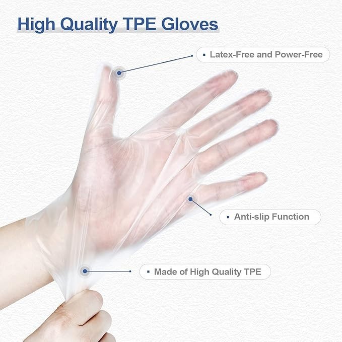 TPE Disposable Gloves Clear Food Safe Powder Free Latex Free Plastic Gloves