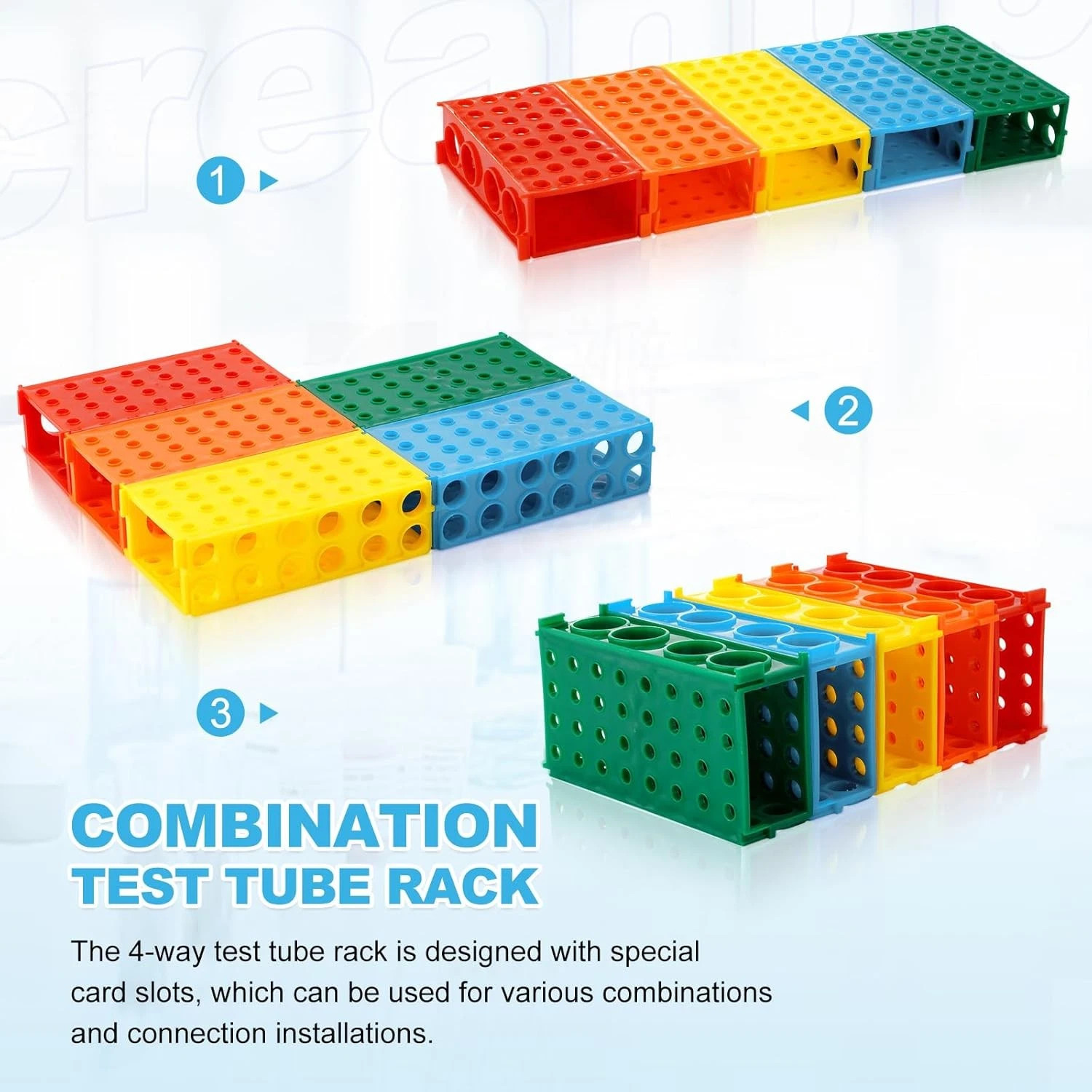 5 Pcs 4 Way Plastic Tube Rack Colorful Lab Tube Racks 0.5ml/1.5ml/2ml/15ml/50ml