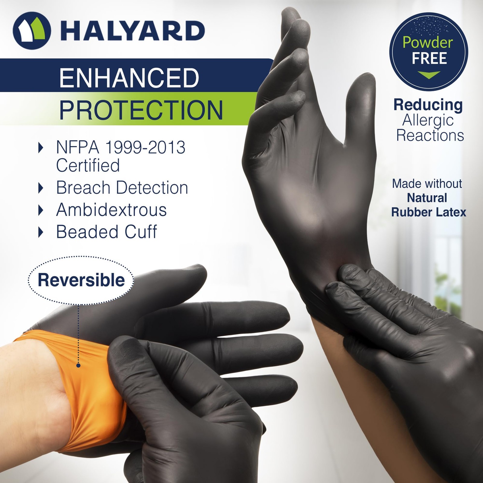Black-FIRE Nitrile Exam Gloves with Quick Check Box of 150, Black/Orange – 5….