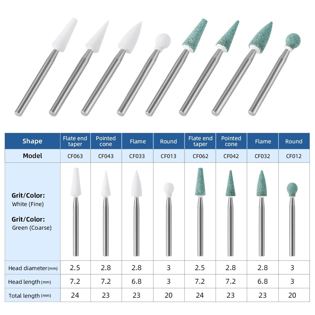 Dental Polishing Burs Porcelain Resin FG Burs Coarse / Fine White/Green Stone