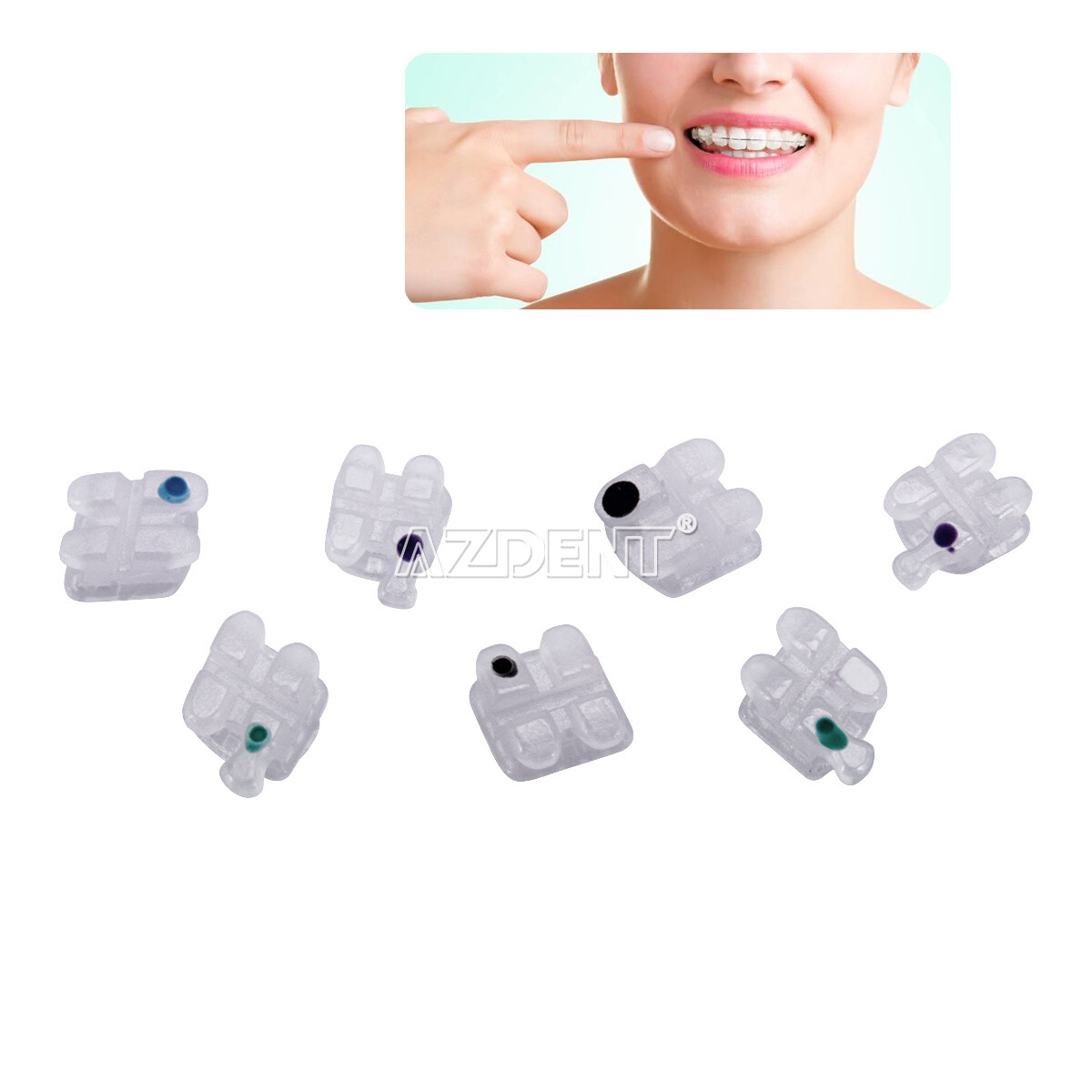 AZDENT Dental Orthodontic Ceramic Bracket Braces Roth/ MBT 0.022/018 Hooks 3-4-5