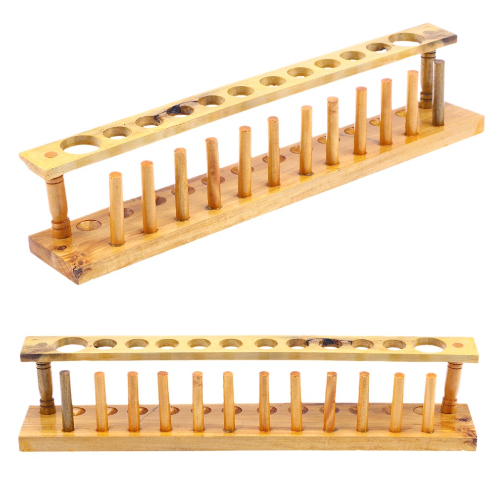 Wooden 12 Tube Test Stand Holder for Laboratory Storage Light Brown Design