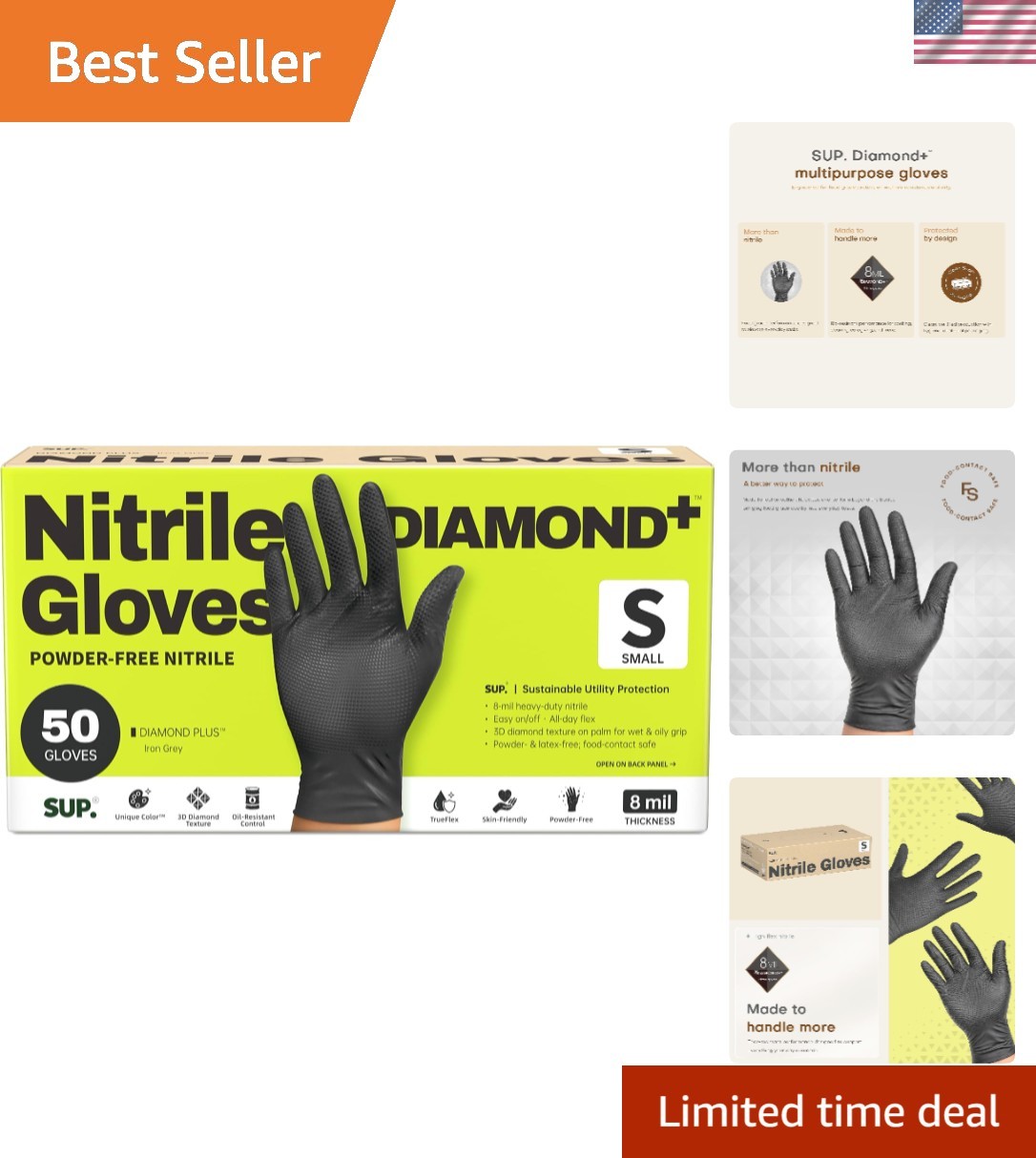 Heavy-Duty 8 Mil Nitrile Gloves – Diamond Textured, Chemical Resistant, 50 Ct