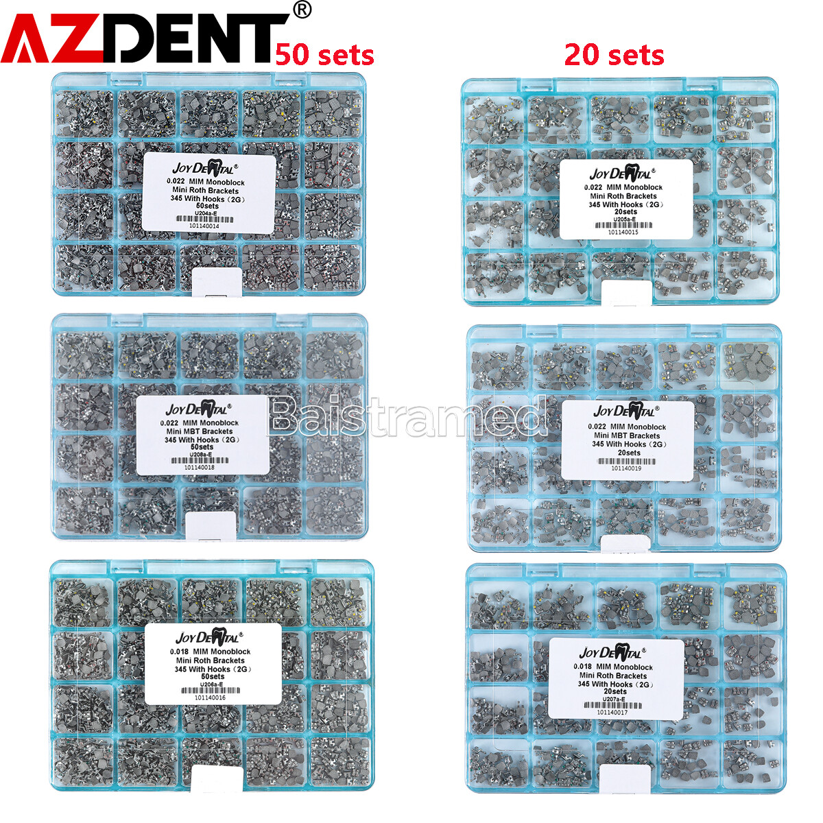 AZDENT Dental Orthodontic MIM Monoblock Brackets Braces Mini Roth/MBT 345 Hooks