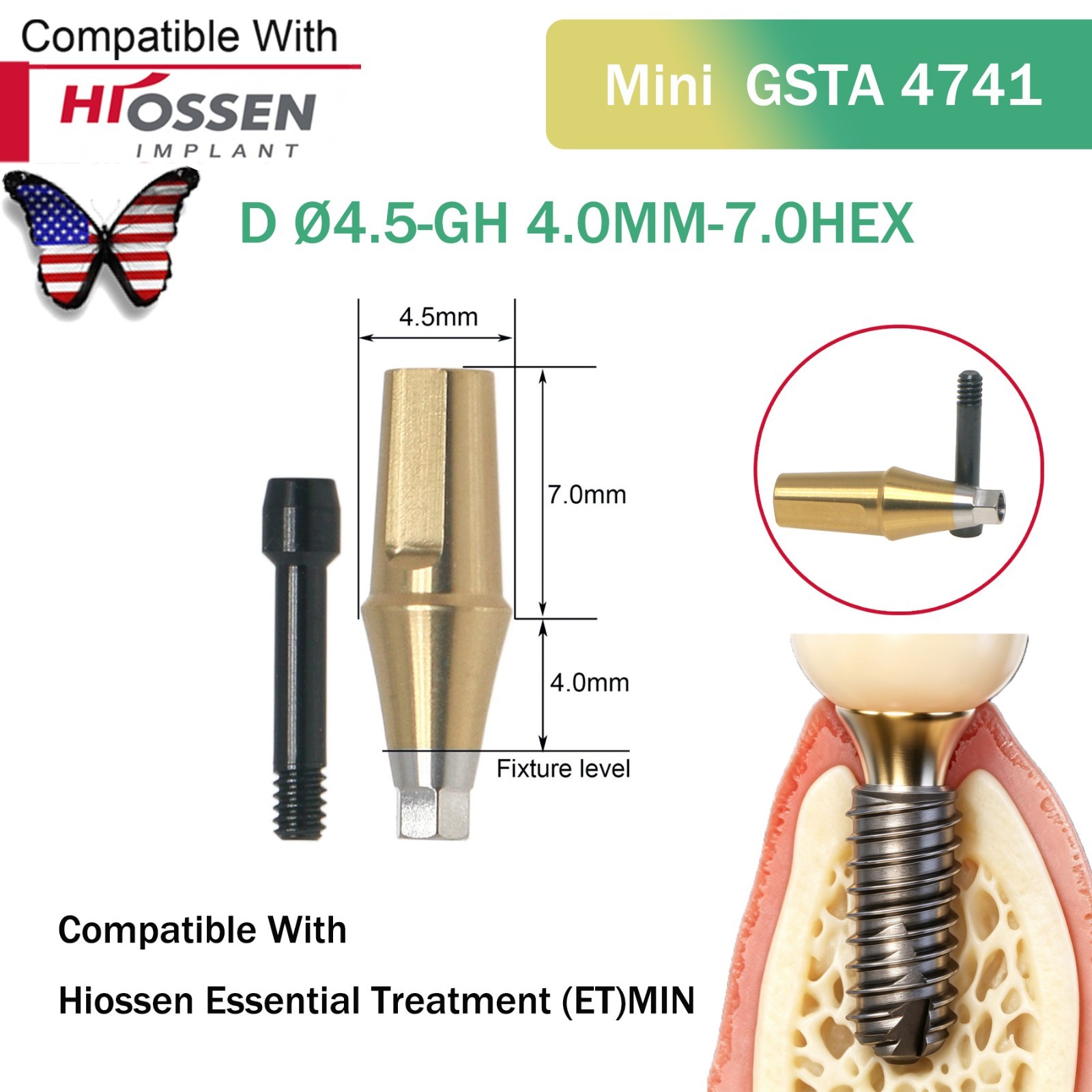 US Dental Straight Abutment Hiossen ET Osstem TS Ti Mini Regular Platform Hex