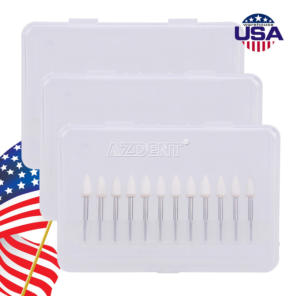 AZDENT Dental Flame Mounted White Stone Polishing Burs FG Abrasion Point Burs