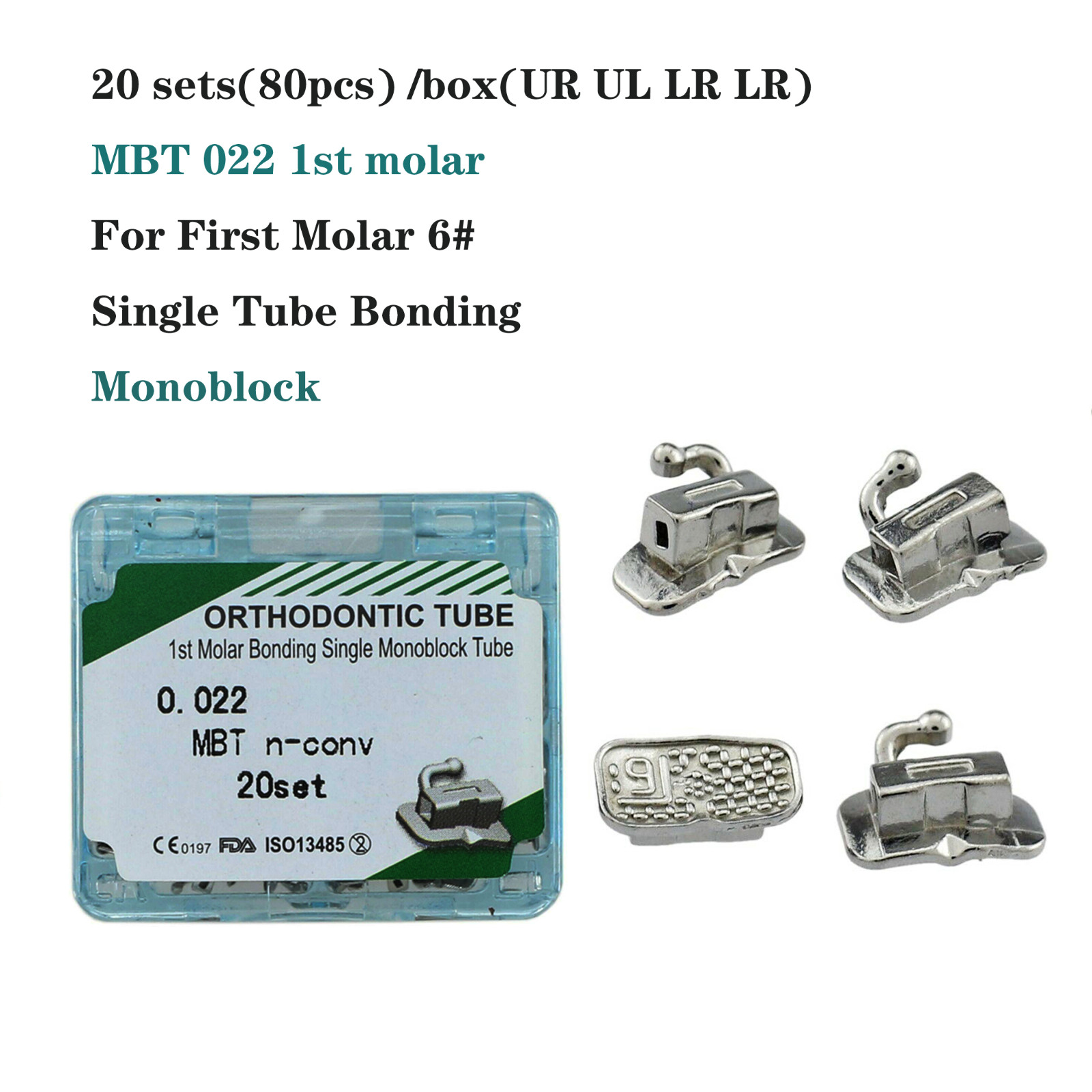 Dental Orthodontic Buccal Tubes 1st 2nd Molar Bracket Roth MBT 022 Bondable