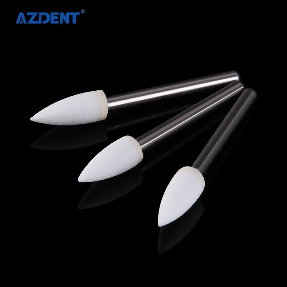 AZDENT Dental White Stone Polishing Burs Flame Mounted FG Abrasion Point Burs