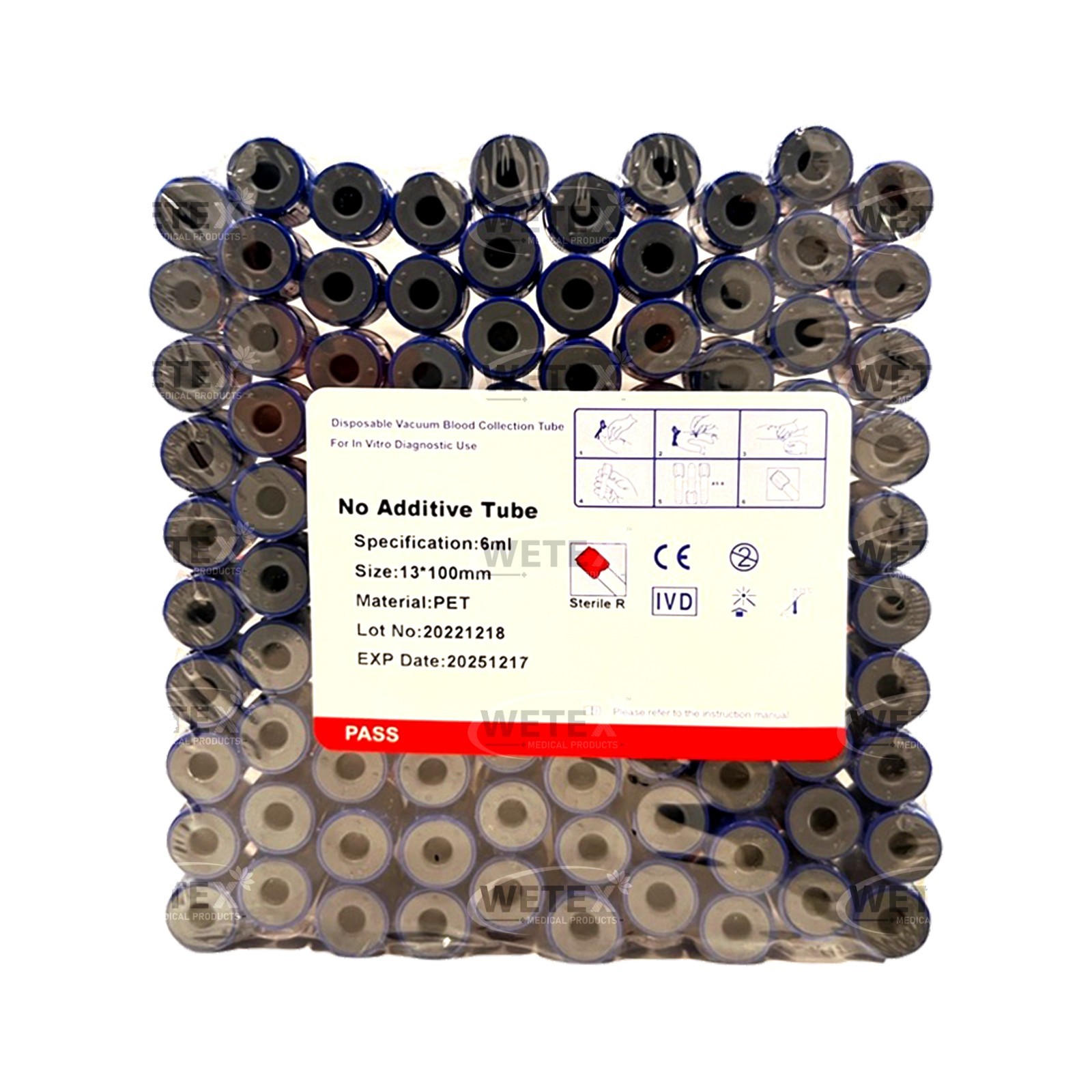 VACUUM BLOOD COLLECTION PLAIN TUBE NO ADDITIVE, 13x100mm 6mL, Exp 12/25