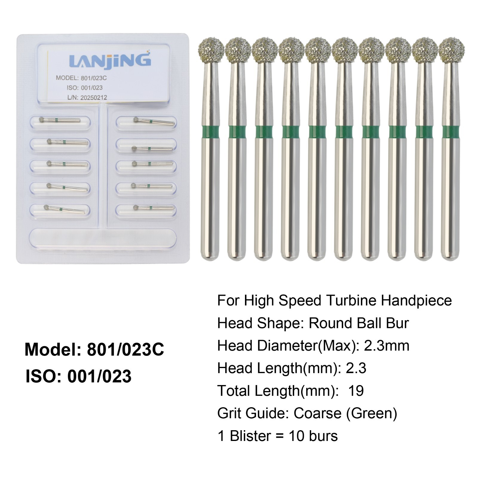Dental Round Diamond Bur Long Surgical Diamond Bur FG High Speed Coarse Fine 801