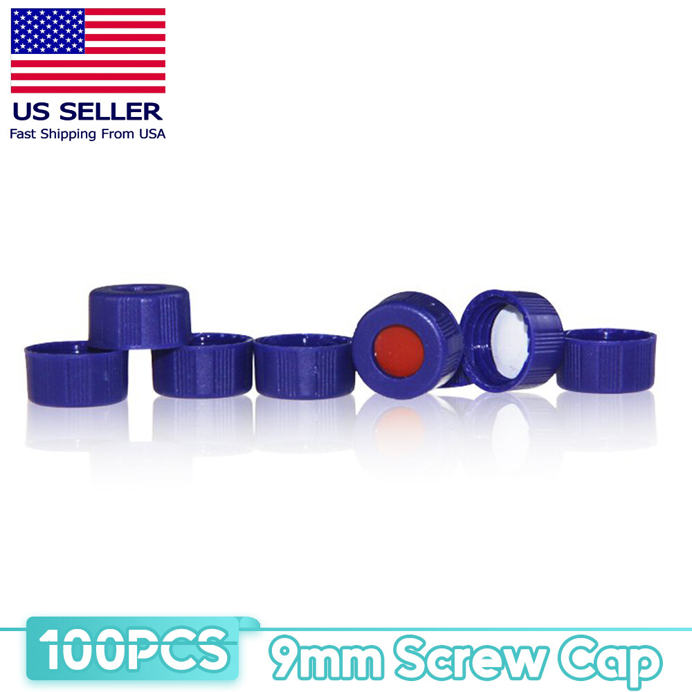 100PCS 9-425 Screw Thread Vial Caps 9mm PTFE/Silicone Septa for Autosampler HPLC