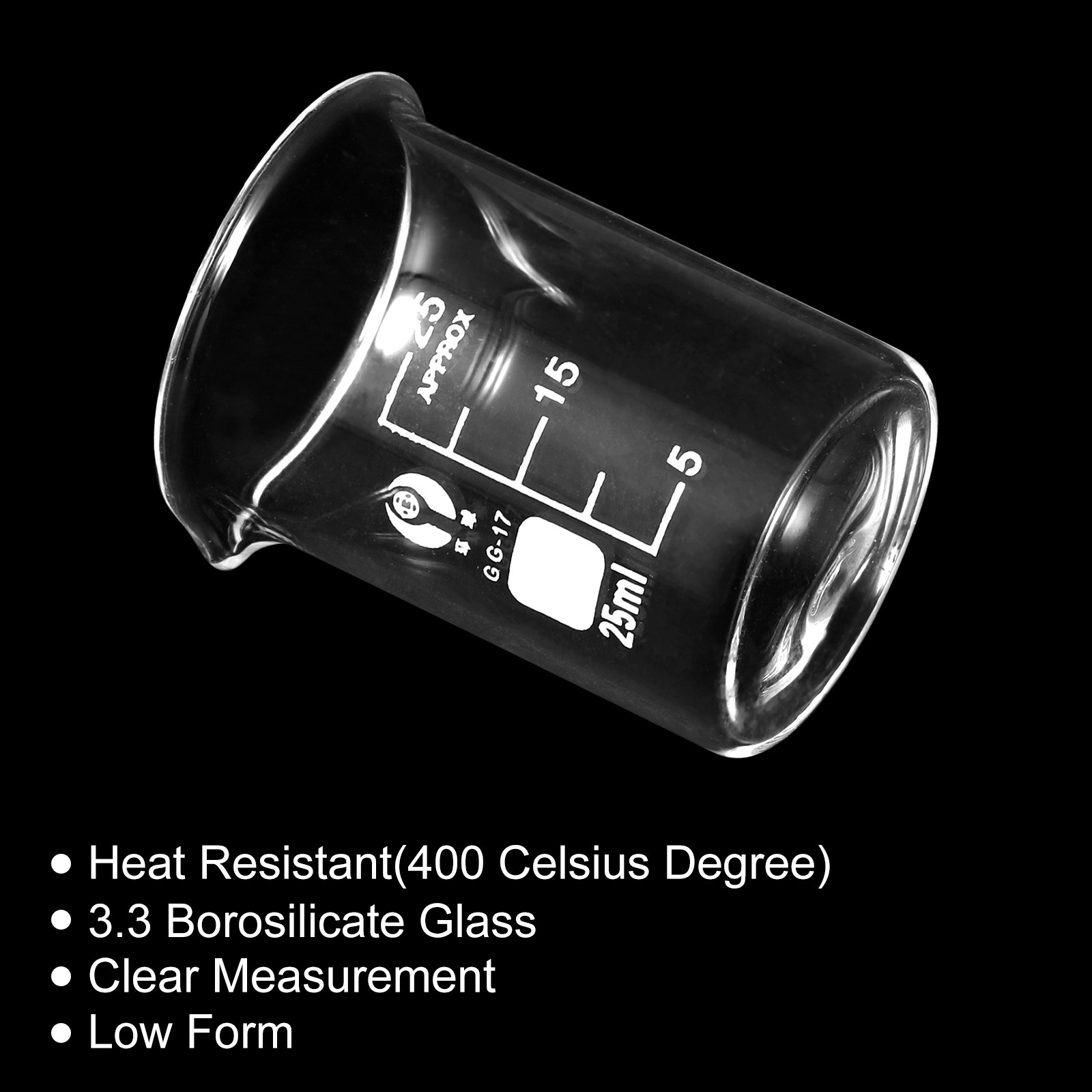 3Pcs 25ml Low Form Glass Beaker, 3.3 Glass Graduated Measuring Cup