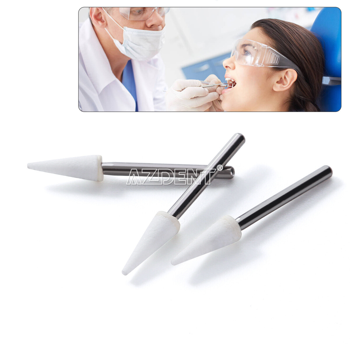 Dental White Stone Flame Mounted Polishing Burs- FG 12/pks Abrasion Point Bur