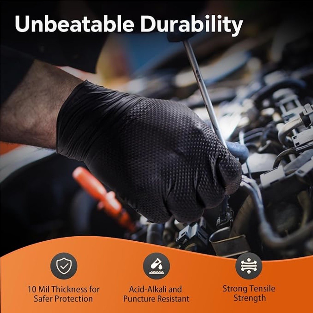 L&XL First Glove Grip Nitrile Disposable Gloves 8 Mil Raised Diamond Texture US
