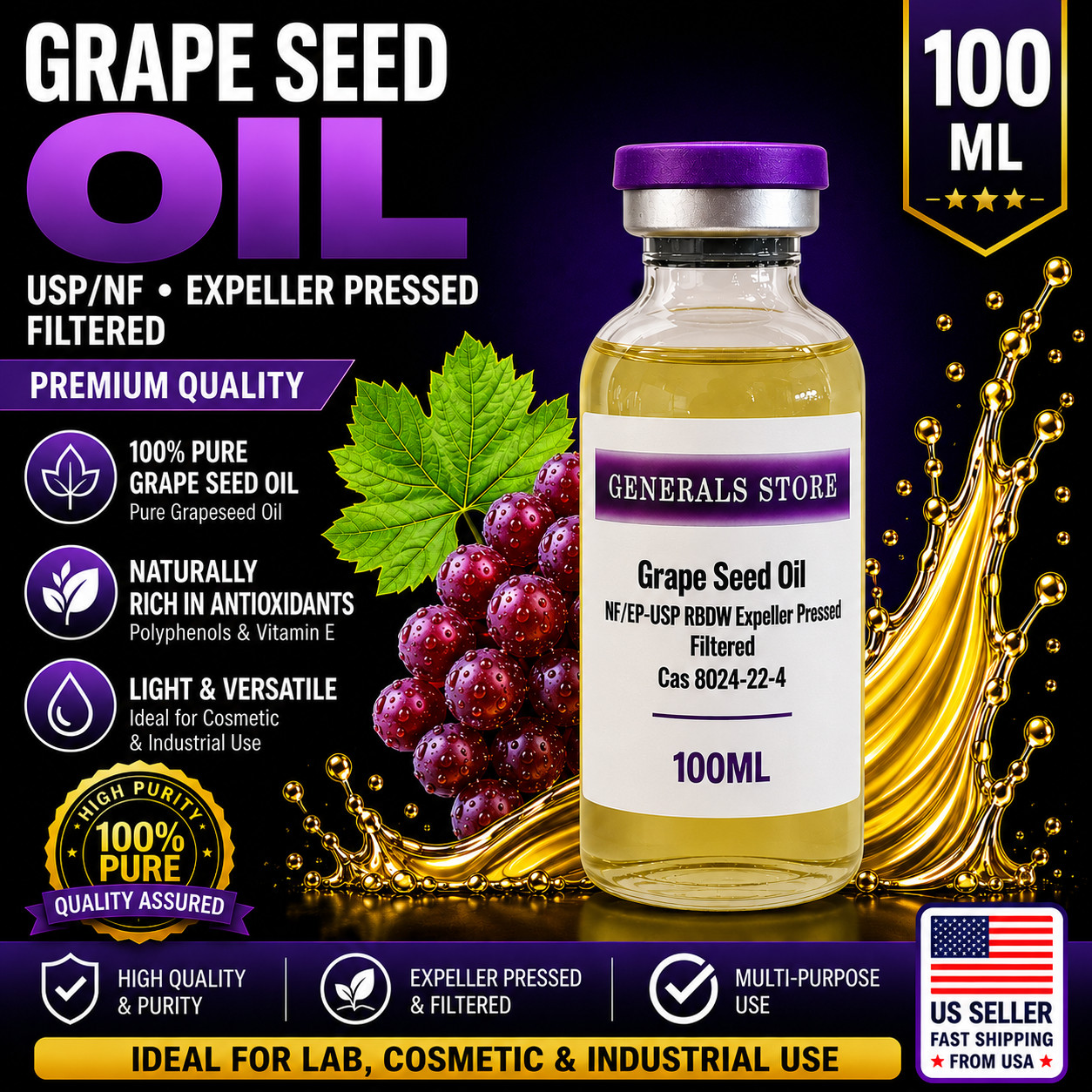 Grape Seed Oil NF/EP -USP RBDW 100 OR 50ML Vial