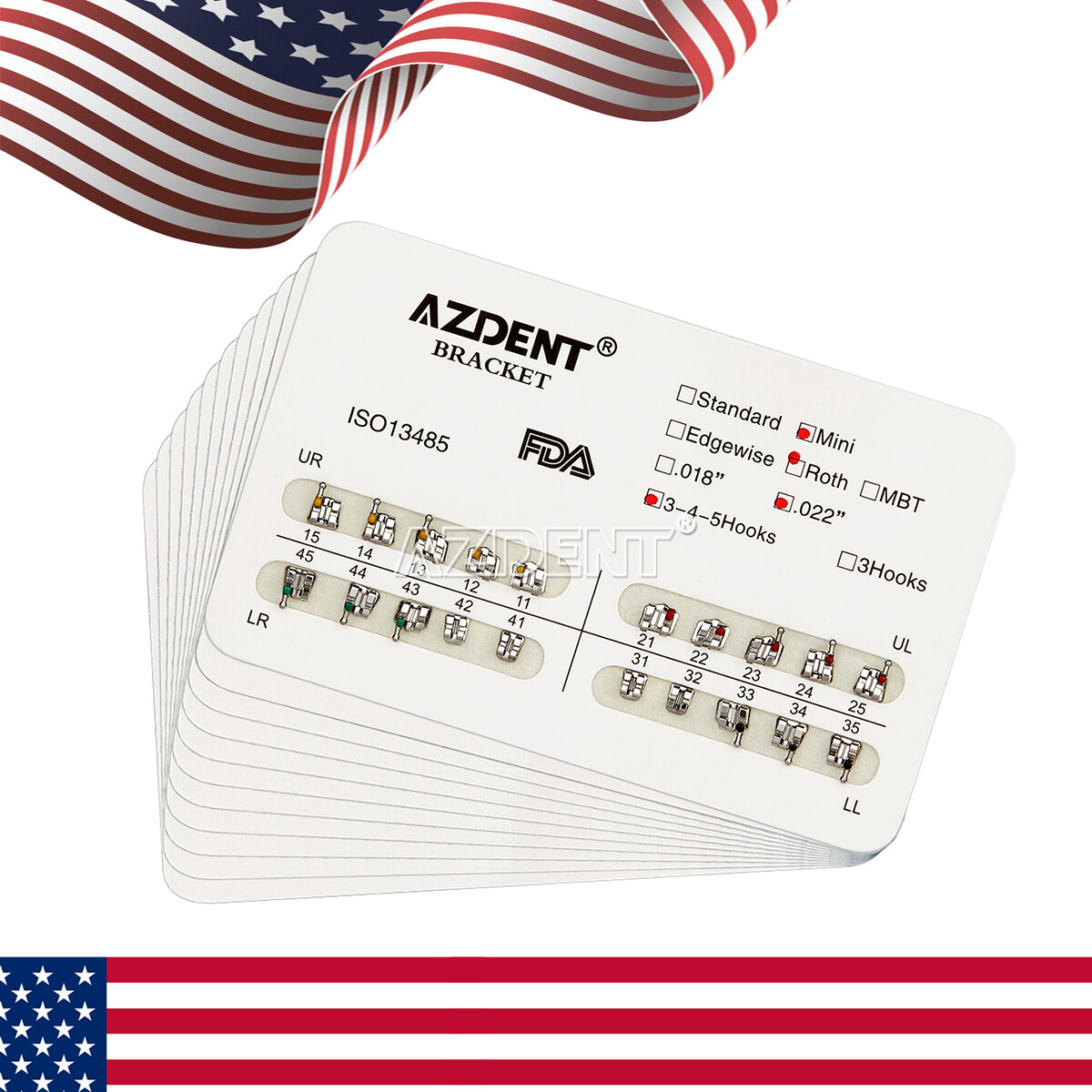 10 Packs Dental Orthodontic Bracket Braces Mini Roth .022 Hooks 3-4-5 AZDENT