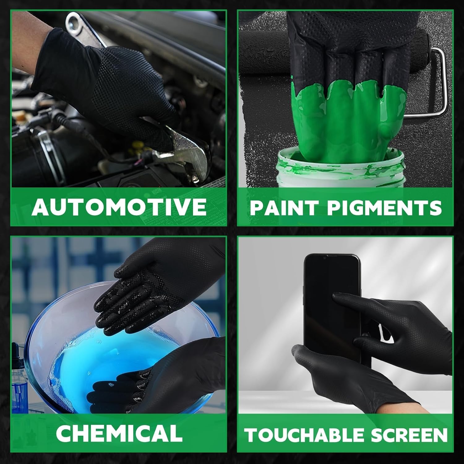 Diamond Textured Black Nitrile Gloves 8Mil – 1000PCS, Ultimate Grip & Protection
