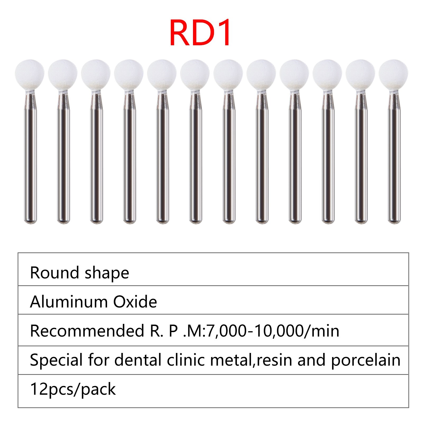 Dental White Stone Round Mounted Polishing Burs- FG 12/pks Abrasion Point Bur MD
