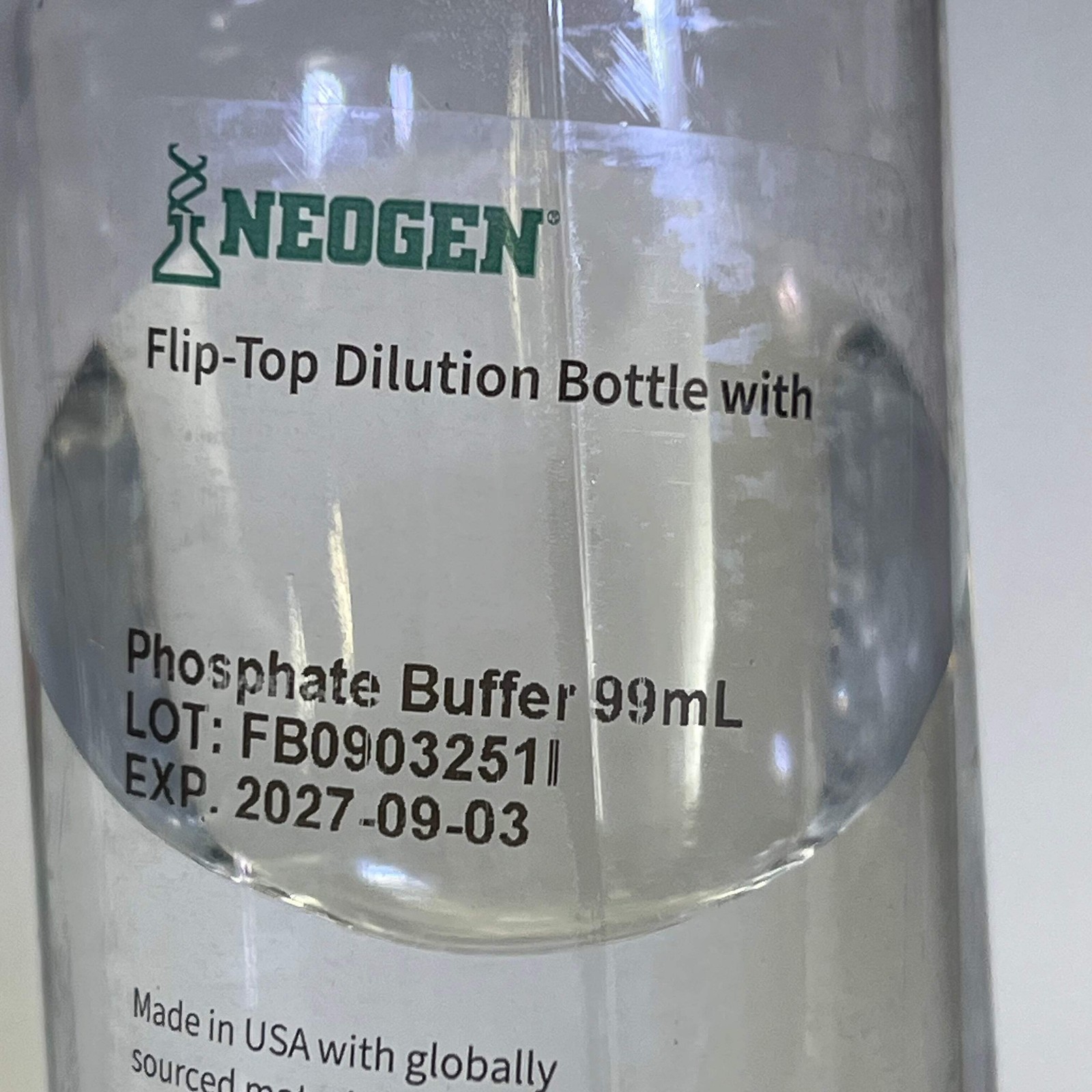 NEOGEN (60 PACK) Flip Top Dilution Bottle W/ Phosphate Buffer 99 mL BB 09/2027