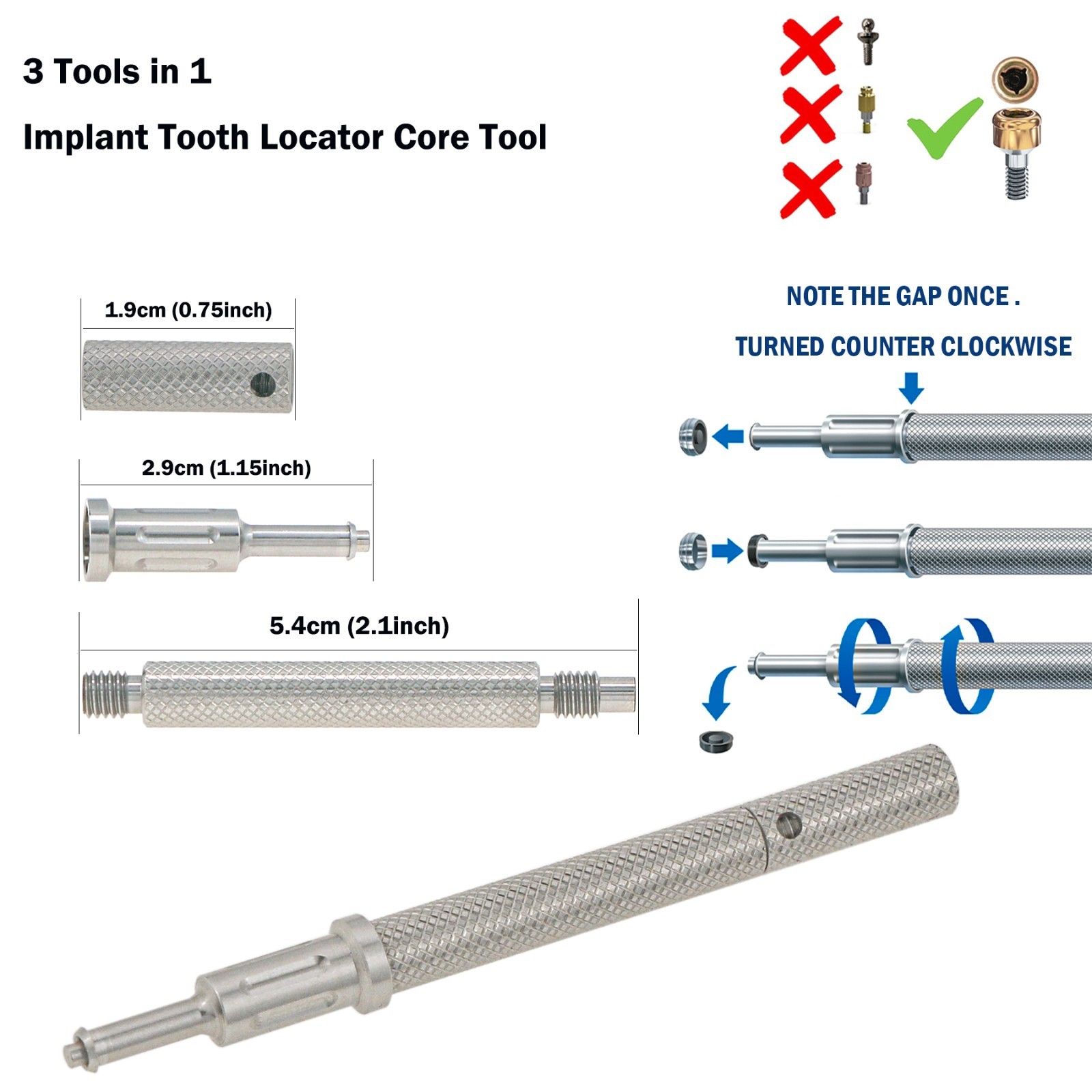 US For Zimmer Dental Locator Attachment Abutment & Male Cap Tool PAØ3.5mm 5mm GH