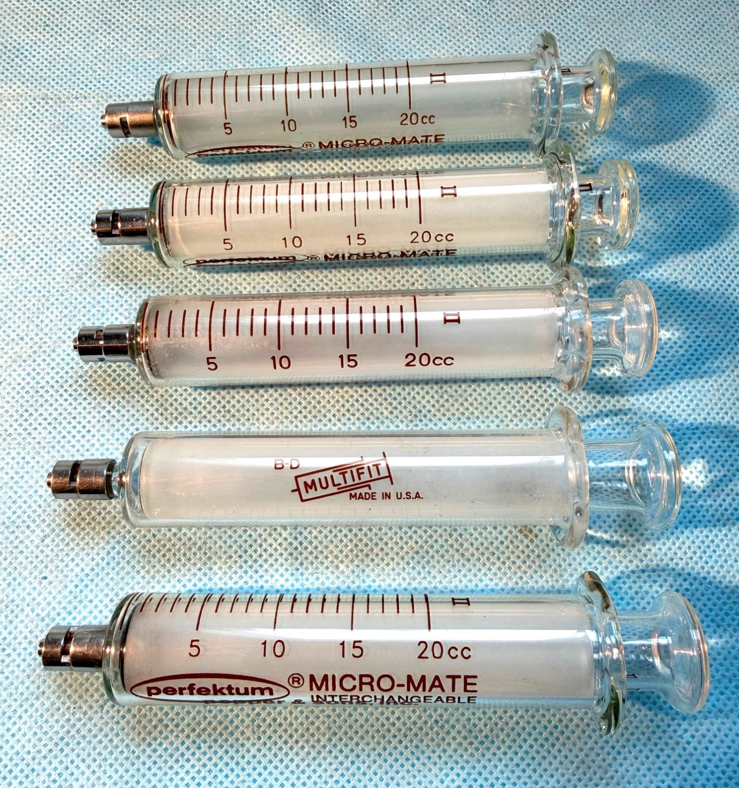 Popper Micro-Mate 20cc Glass syringe with luer lock tip, set of 5